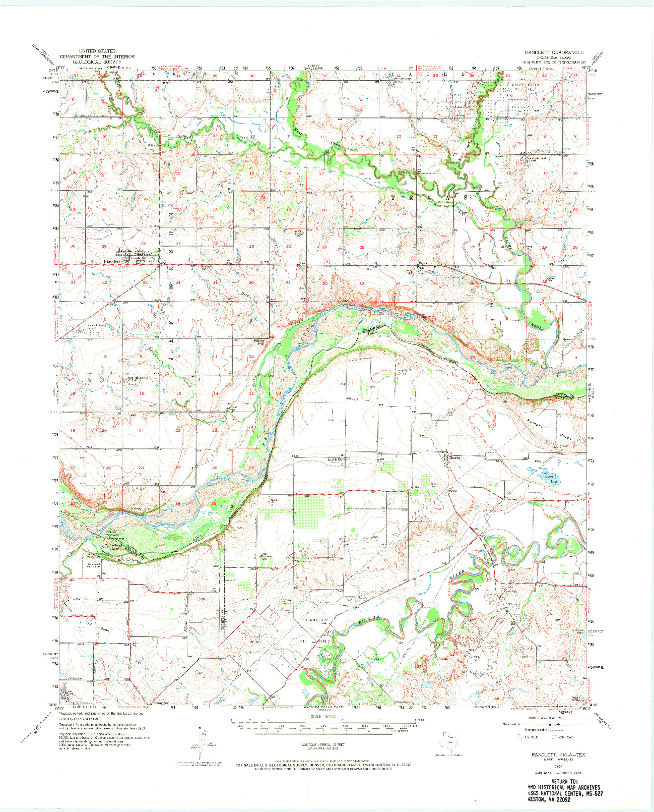 USGS 1:62500-SCALE QUADRANGLE FOR RANDLETT, OK 1957