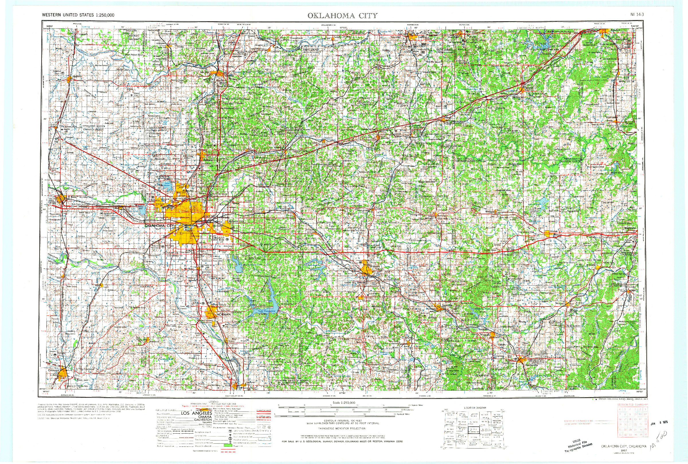 USGS 1:250000-SCALE QUADRANGLE FOR OKLAHOMA CITY, OK 1957