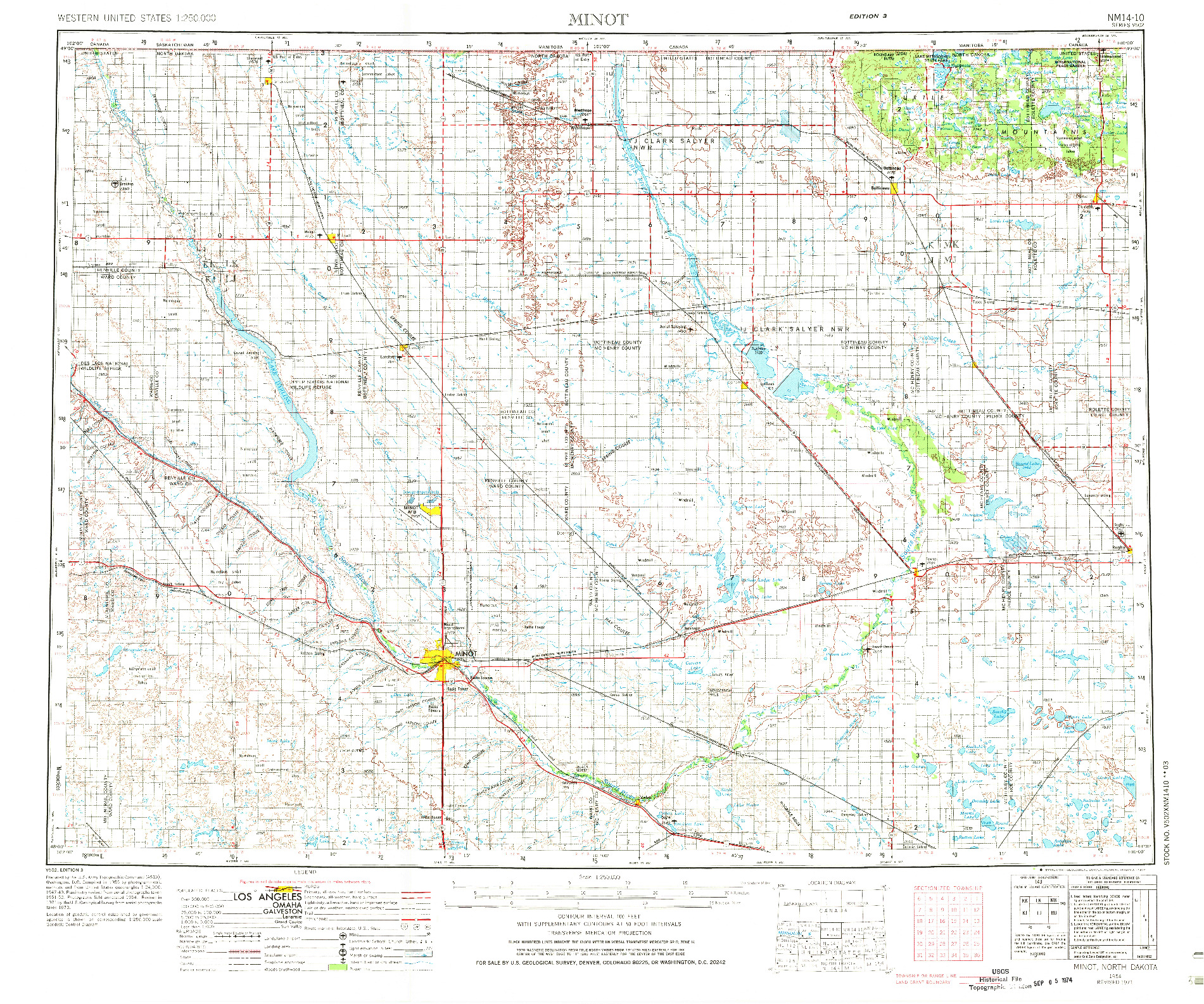 USGS 1:250000-SCALE QUADRANGLE FOR MINOT, ND 1954