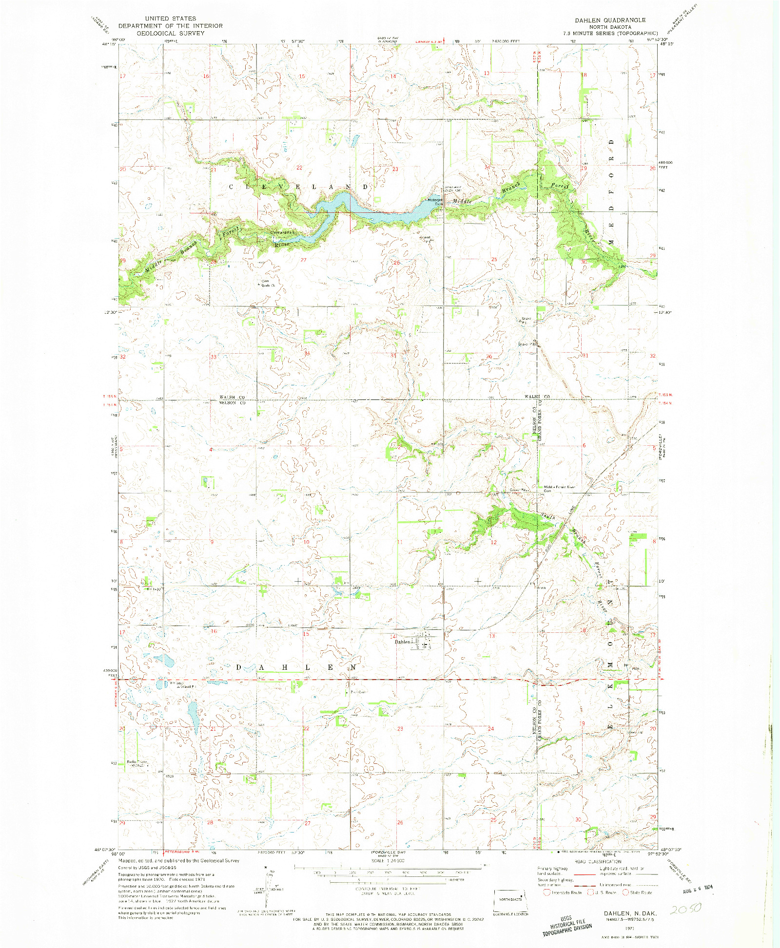 USGS 1:24000-SCALE QUADRANGLE FOR DAHLEN, ND 1971