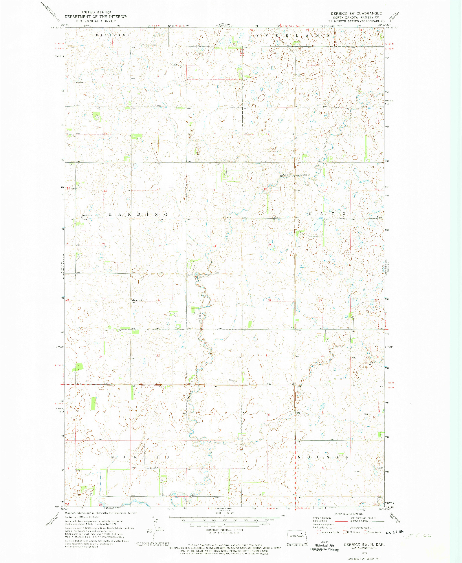 USGS 1:24000-SCALE QUADRANGLE FOR DERRICK SW, ND 1972