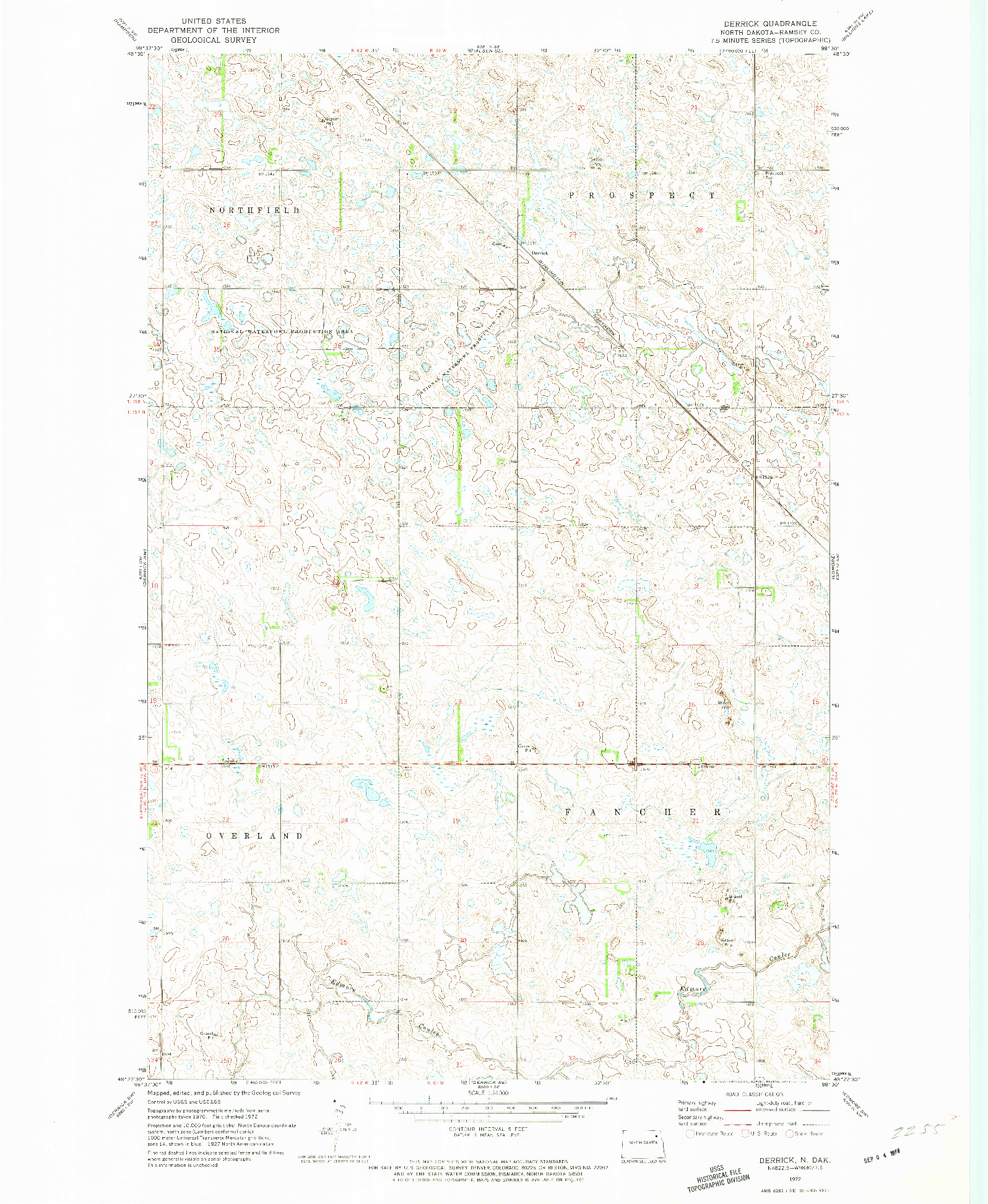 USGS 1:24000-SCALE QUADRANGLE FOR DERRICK, ND 1972