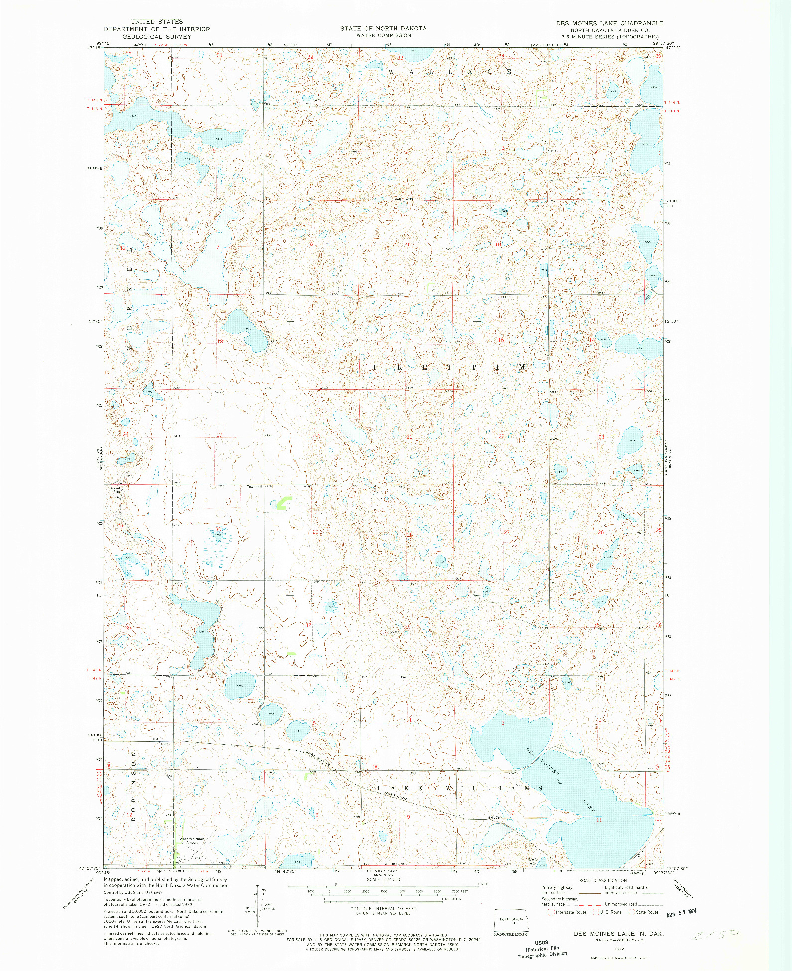 USGS 1:24000-SCALE QUADRANGLE FOR DES MOINES LAKE, ND 1972