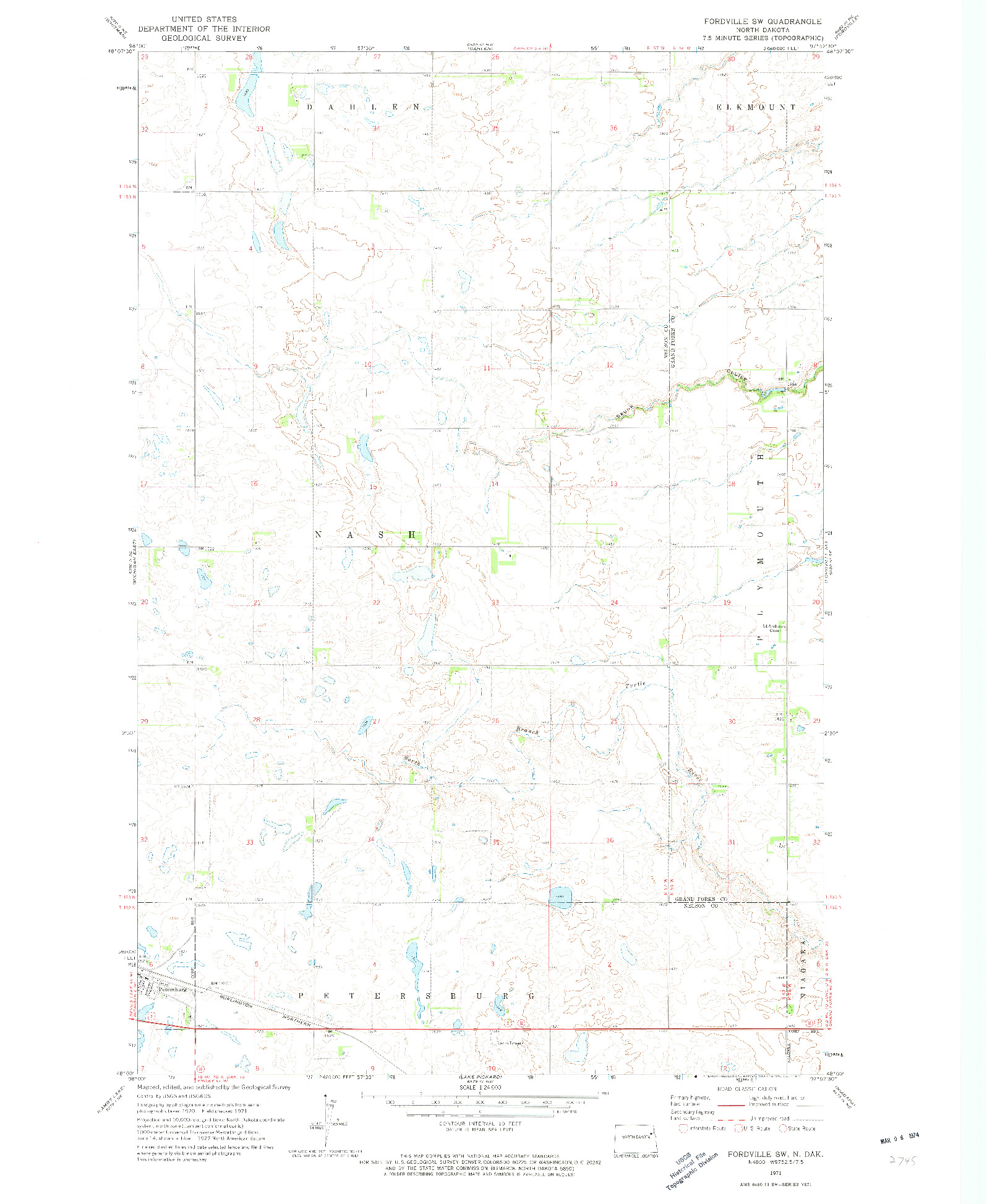 USGS 1:24000-SCALE QUADRANGLE FOR FORDVILLE SW, ND 1971