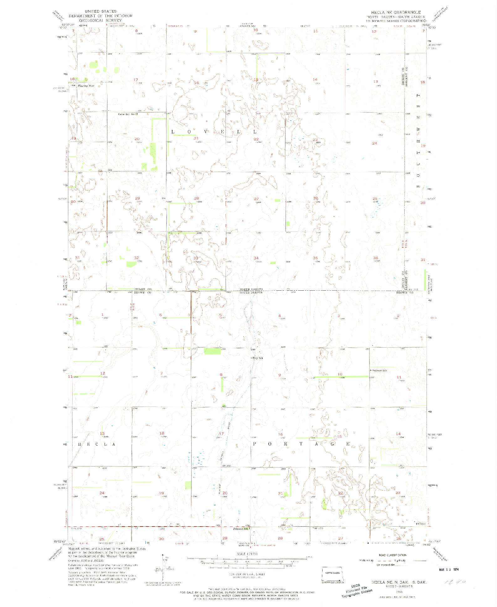 USGS 1:24000-SCALE QUADRANGLE FOR HECLA NE, ND 1956