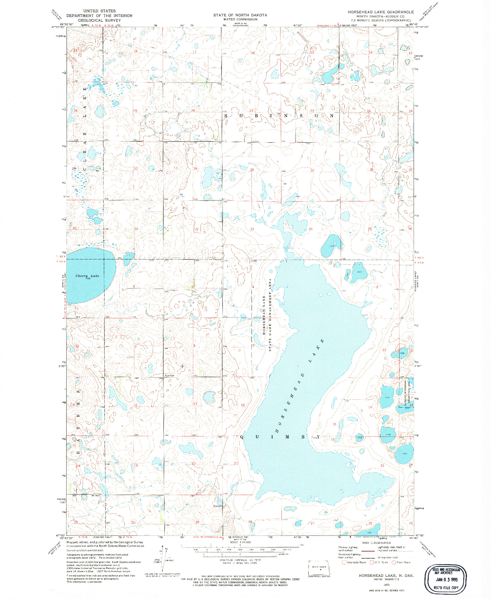 USGS 1:24000-SCALE QUADRANGLE FOR HORSEHEAD LAKE, ND 1972