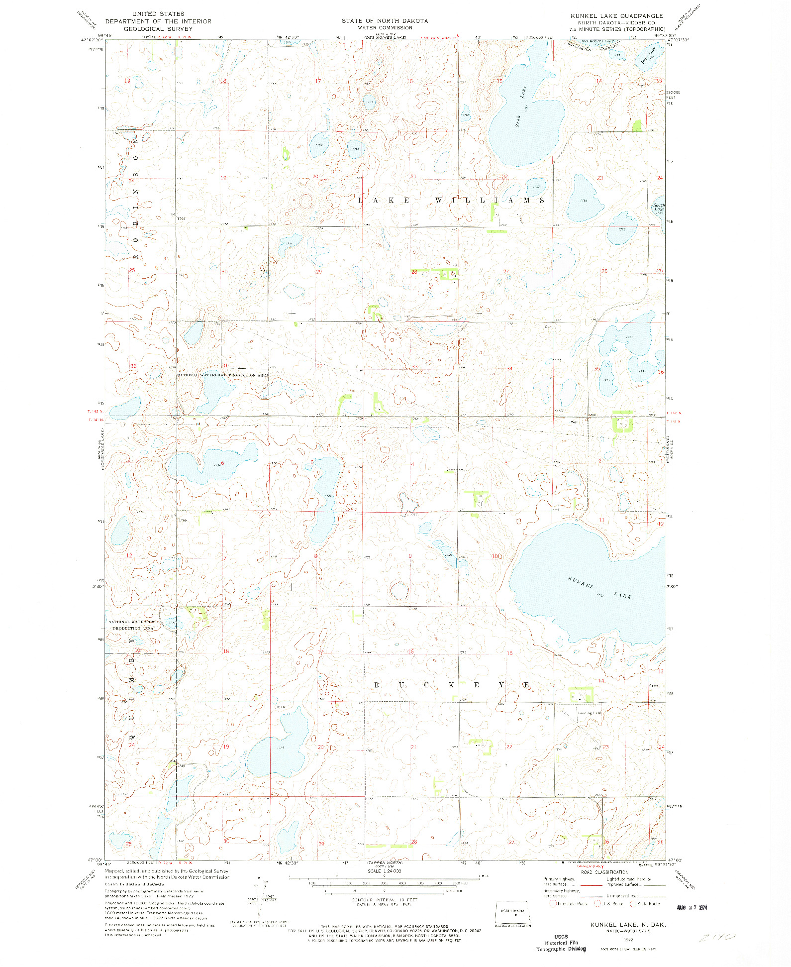 USGS 1:24000-SCALE QUADRANGLE FOR KUNKEL LAKE, ND 1972