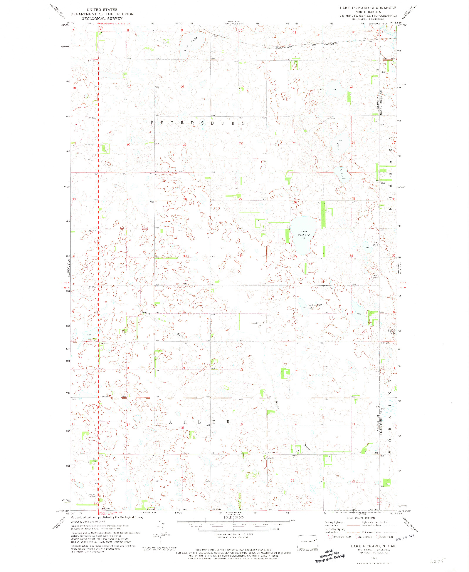 USGS 1:24000-SCALE QUADRANGLE FOR LAKE PICKARD, ND 1971