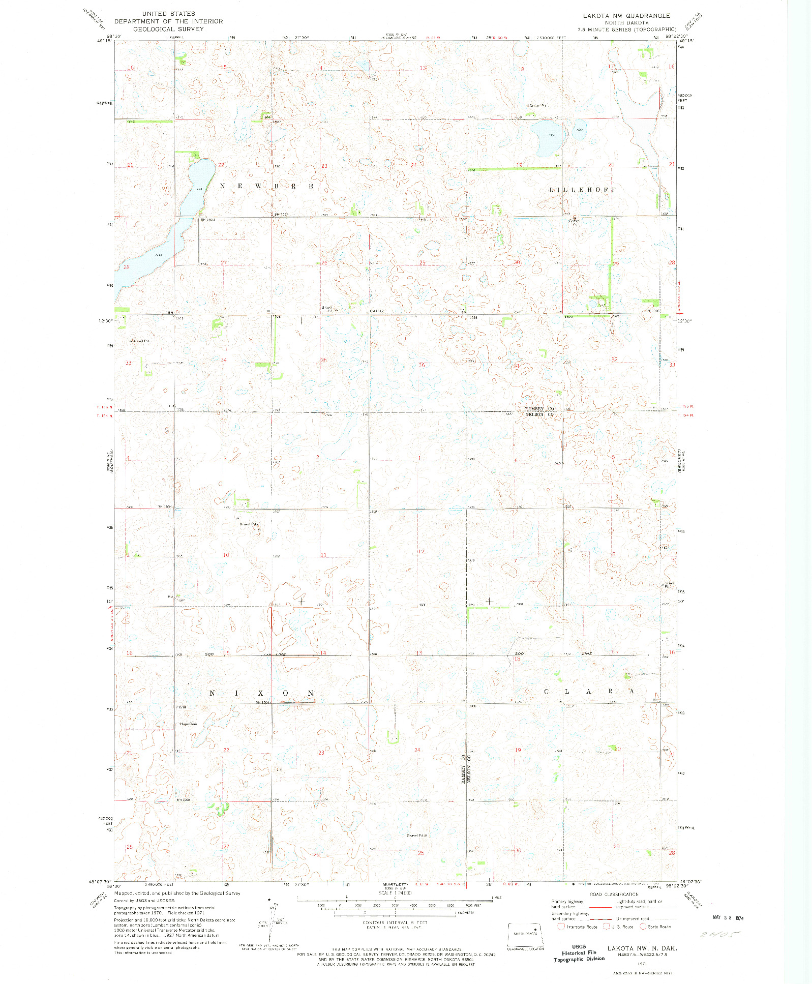 USGS 1:24000-SCALE QUADRANGLE FOR LAKOTA NW, ND 1971