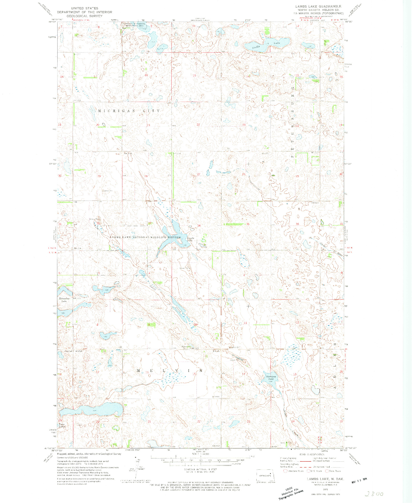 USGS 1:24000-SCALE QUADRANGLE FOR LAMBS LAKE, ND 1971