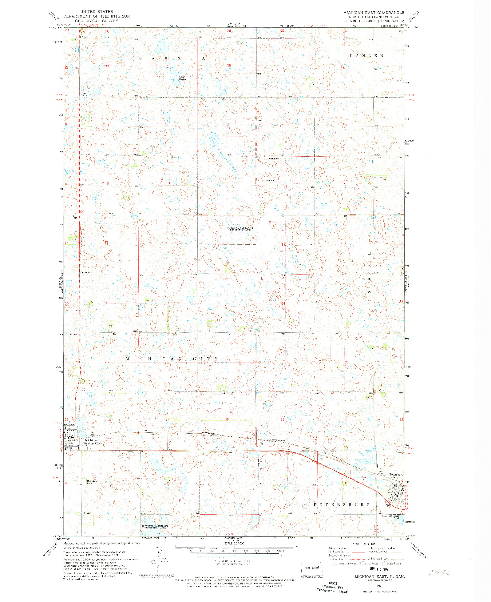 USGS 1:24000-SCALE QUADRANGLE FOR MICHIGAN EAST, ND 1971