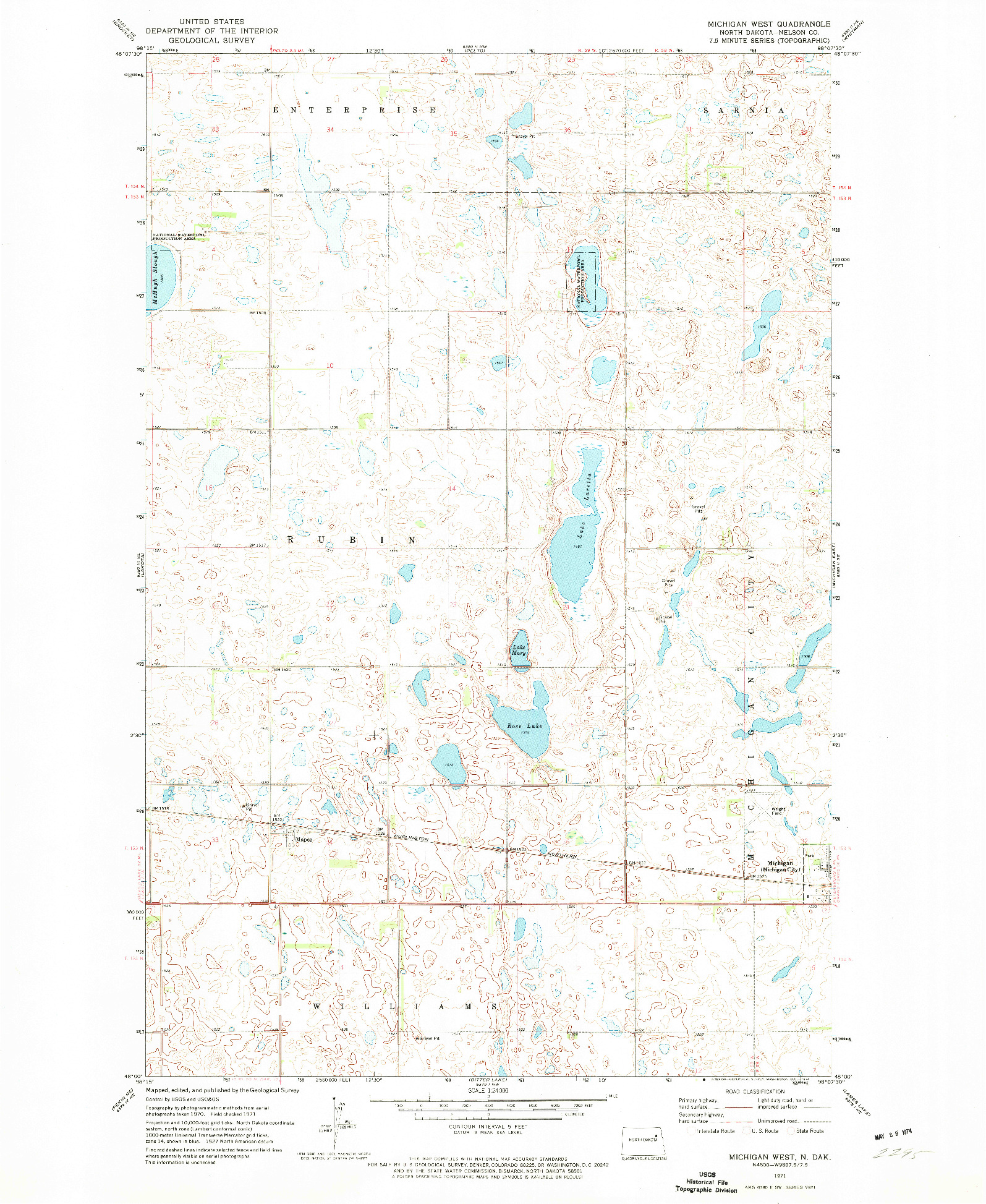 USGS 1:24000-SCALE QUADRANGLE FOR MICHIGAN WEST, ND 1971