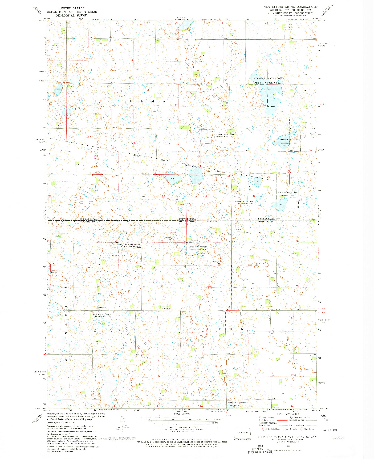 USGS 1:24000-SCALE QUADRANGLE FOR NEW EFFINGTON NW, ND 1972