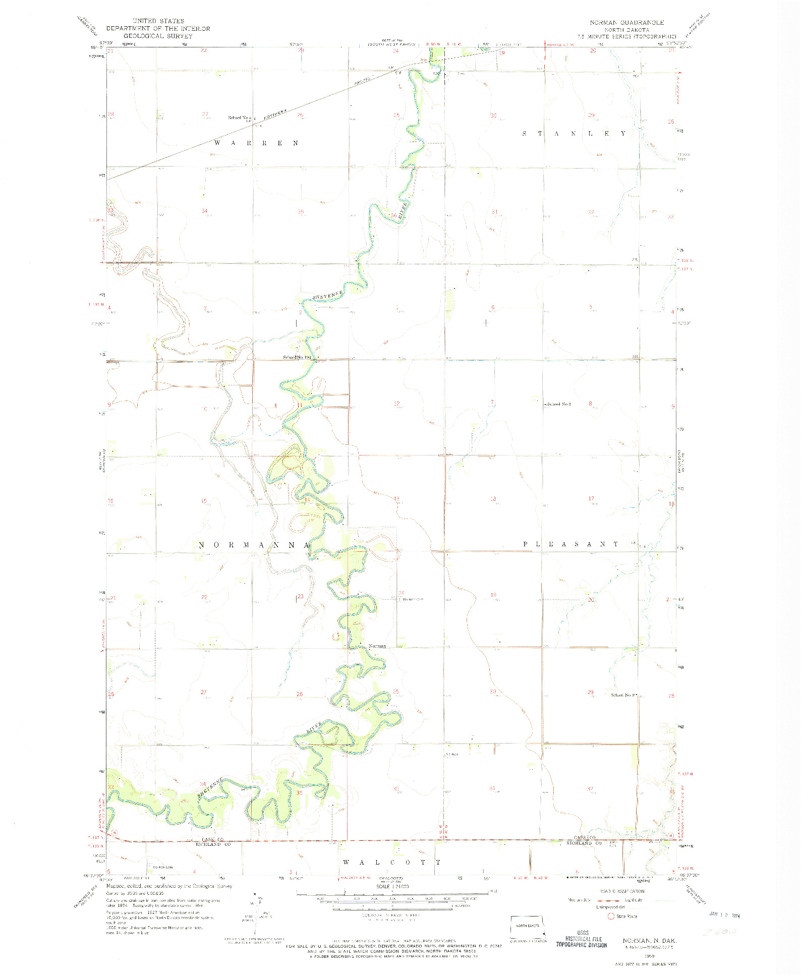 USGS 1:24000-SCALE QUADRANGLE FOR NORMAN, ND 1959