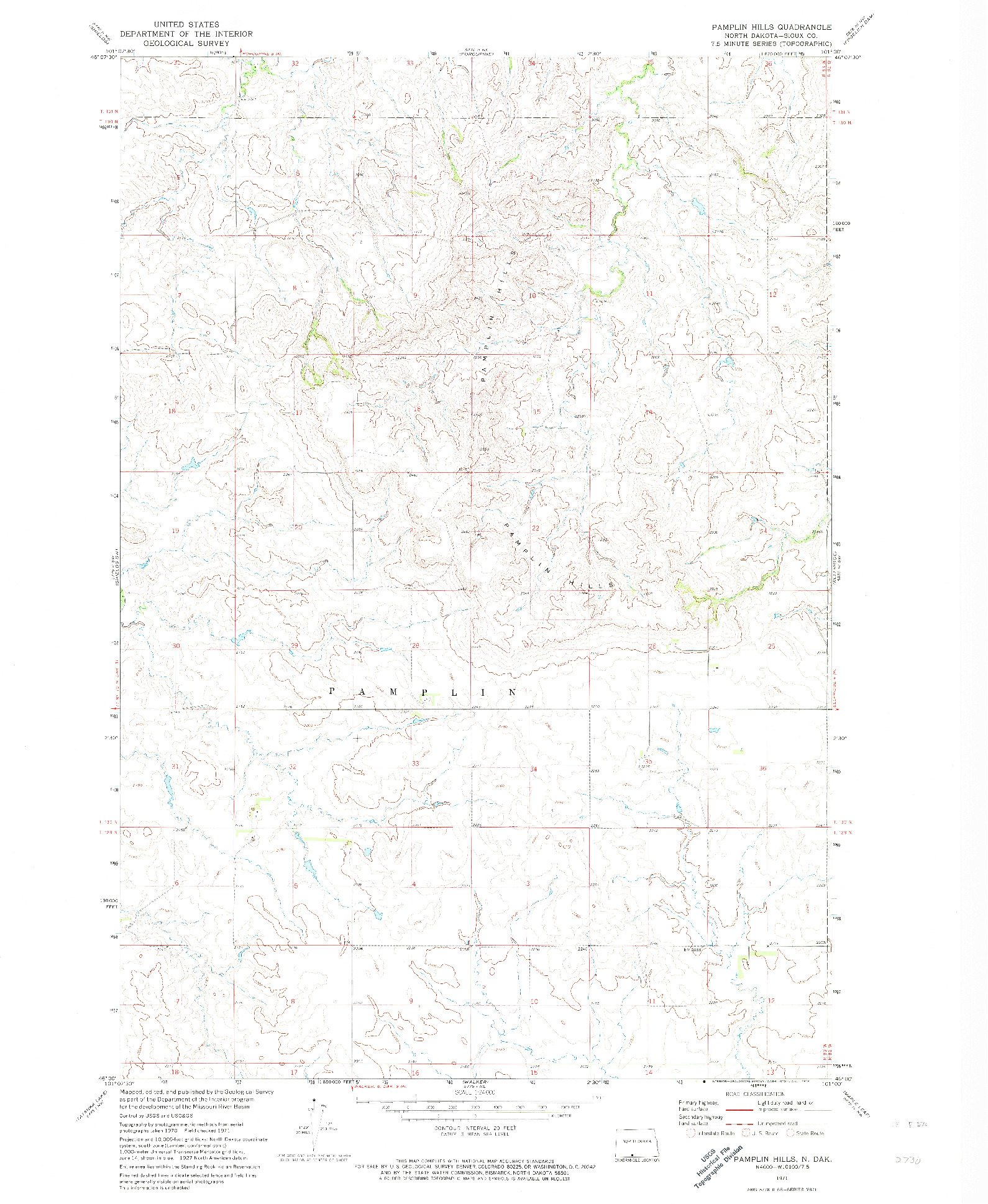 USGS 1:24000-SCALE QUADRANGLE FOR PAMPLIN HILLS, ND 1971