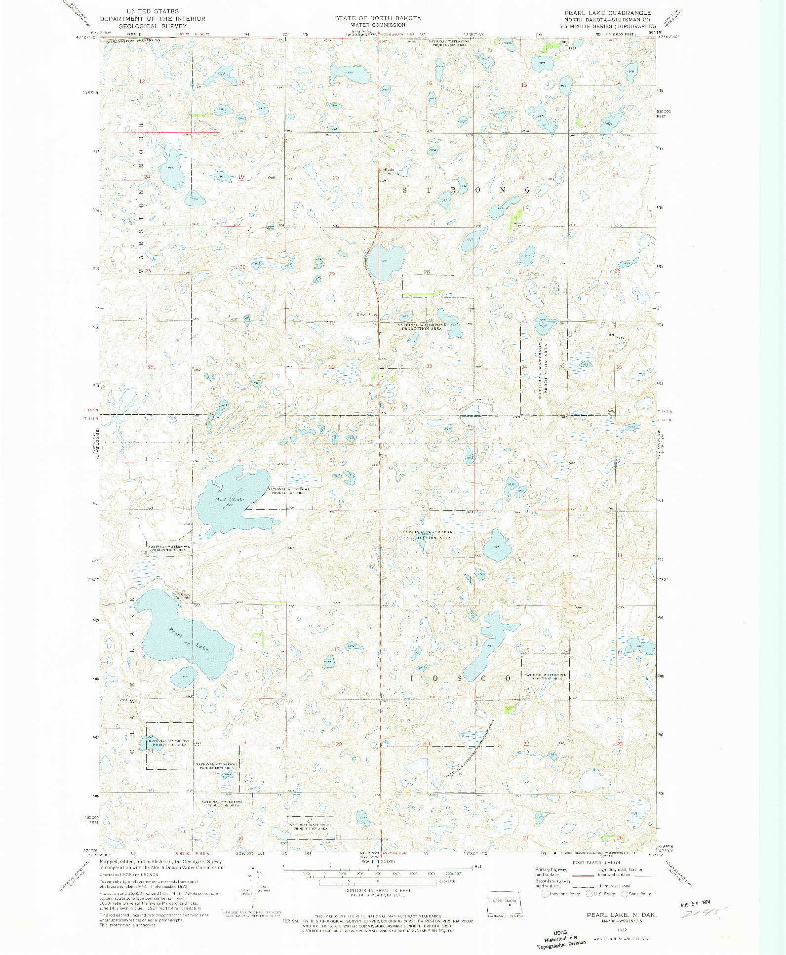 USGS 1:24000-SCALE QUADRANGLE FOR PEARL LAKE, ND 1972