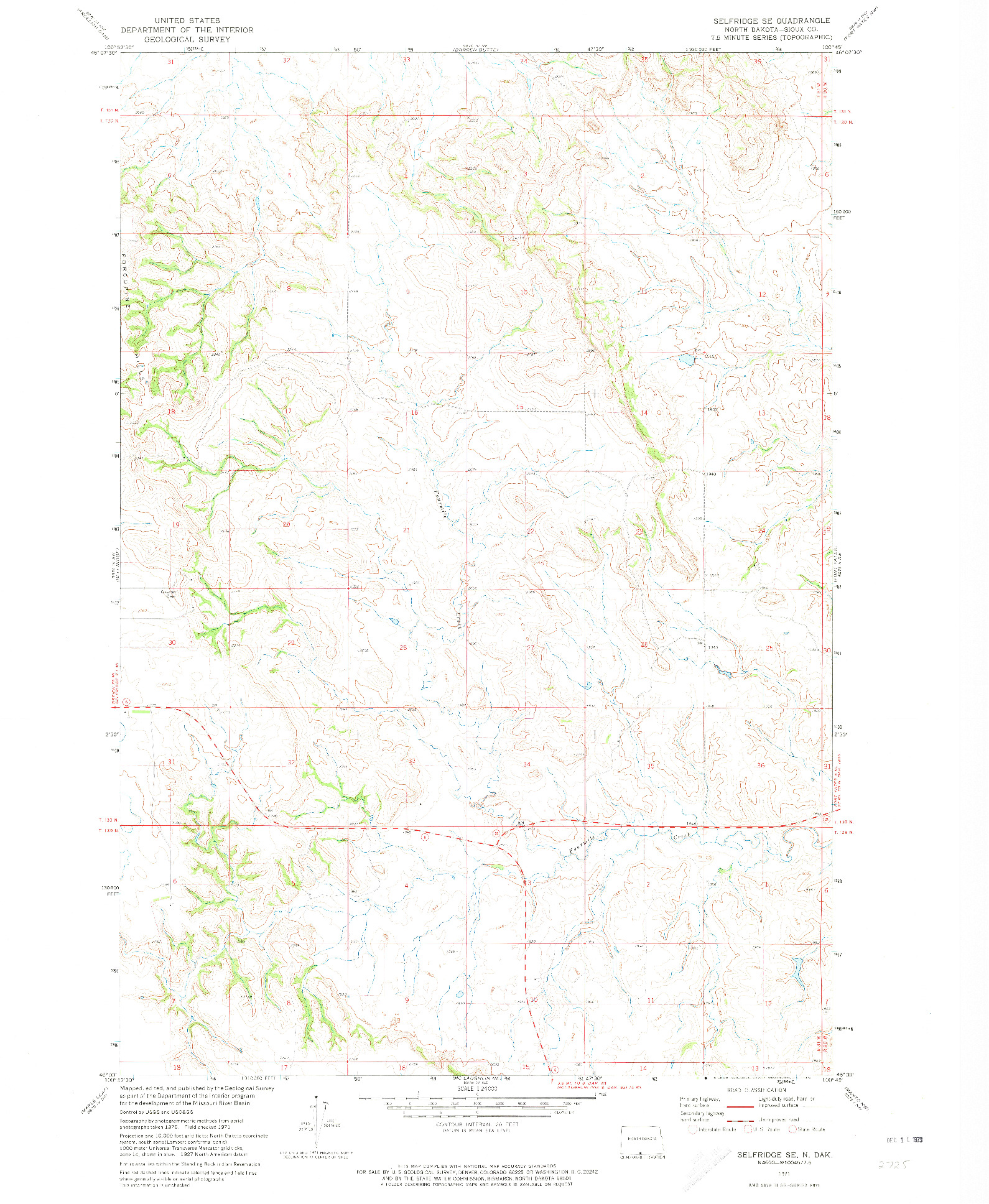 USGS 1:24000-SCALE QUADRANGLE FOR SELFRIDGE SE, ND 1971