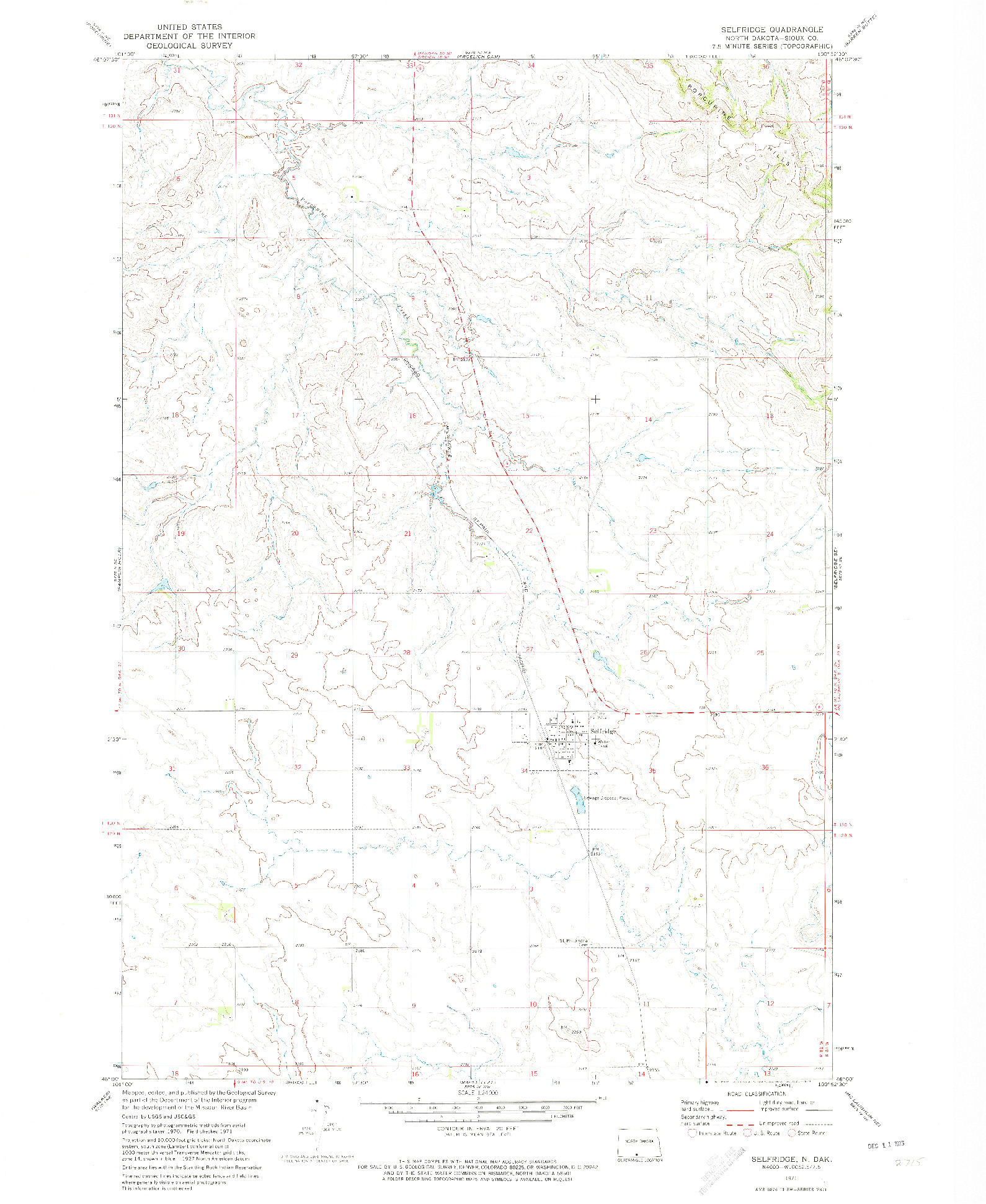 USGS 1:24000-SCALE QUADRANGLE FOR SELFRIDGE, ND 1971