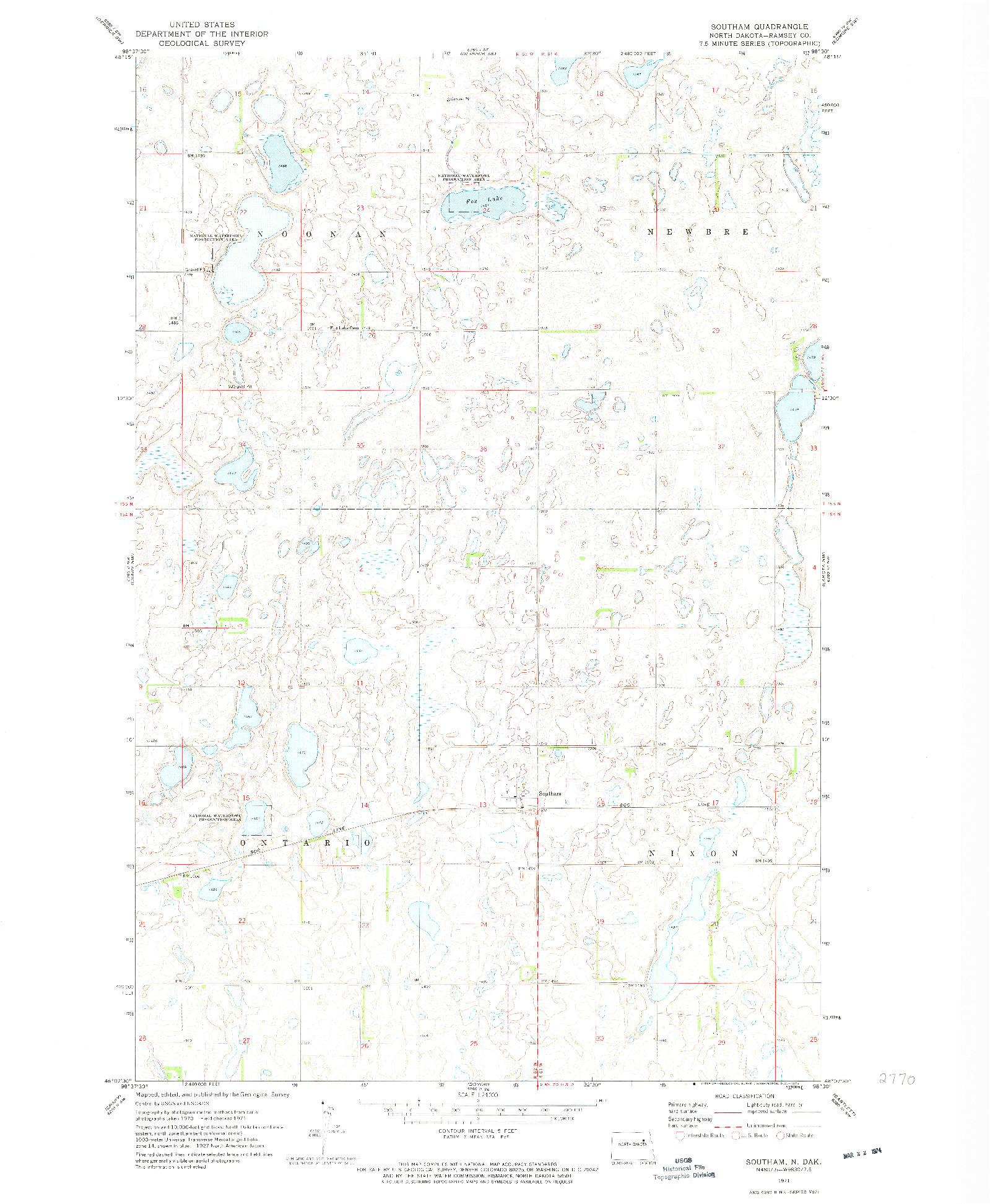 USGS 1:24000-SCALE QUADRANGLE FOR SOUTHAM, ND 1971