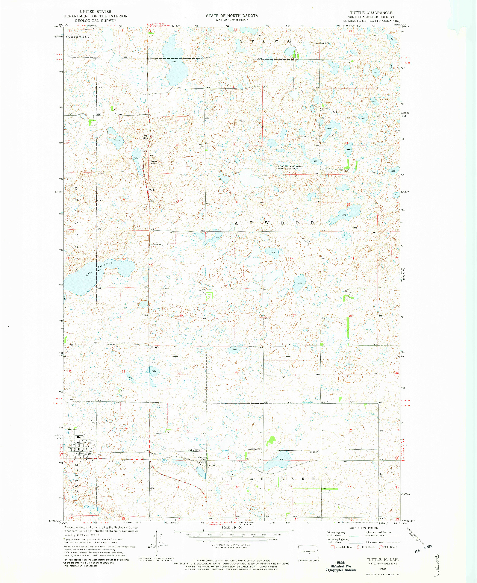 USGS 1:24000-SCALE QUADRANGLE FOR TUTTLE, ND 1972