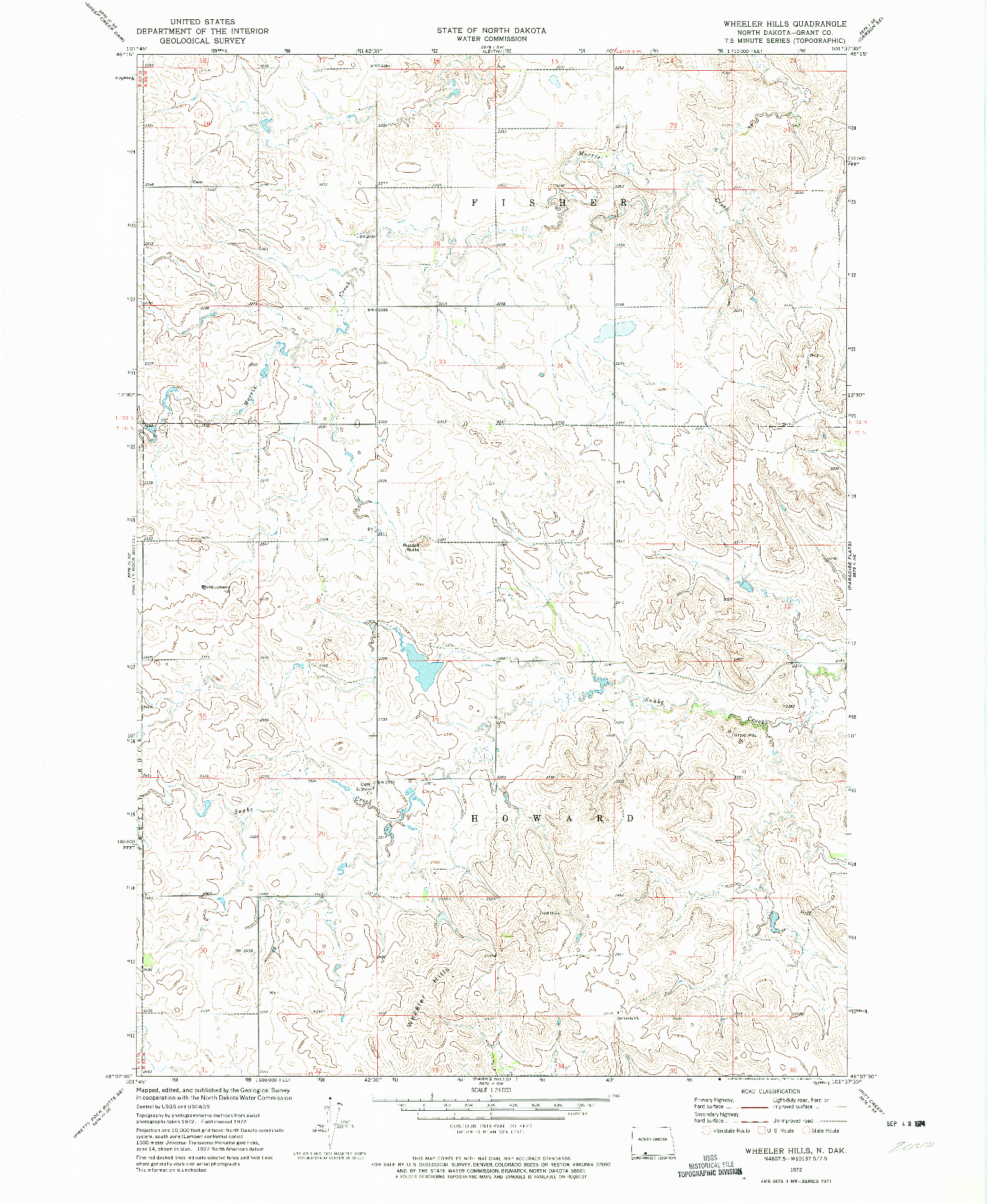 USGS 1:24000-SCALE QUADRANGLE FOR WHEELER HILLS, ND 1972