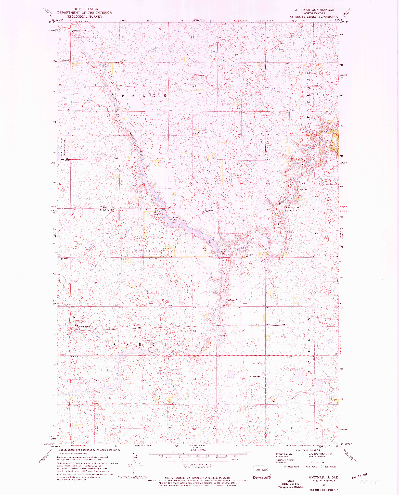 USGS 1:24000-SCALE QUADRANGLE FOR WHITMAN, ND 1971
