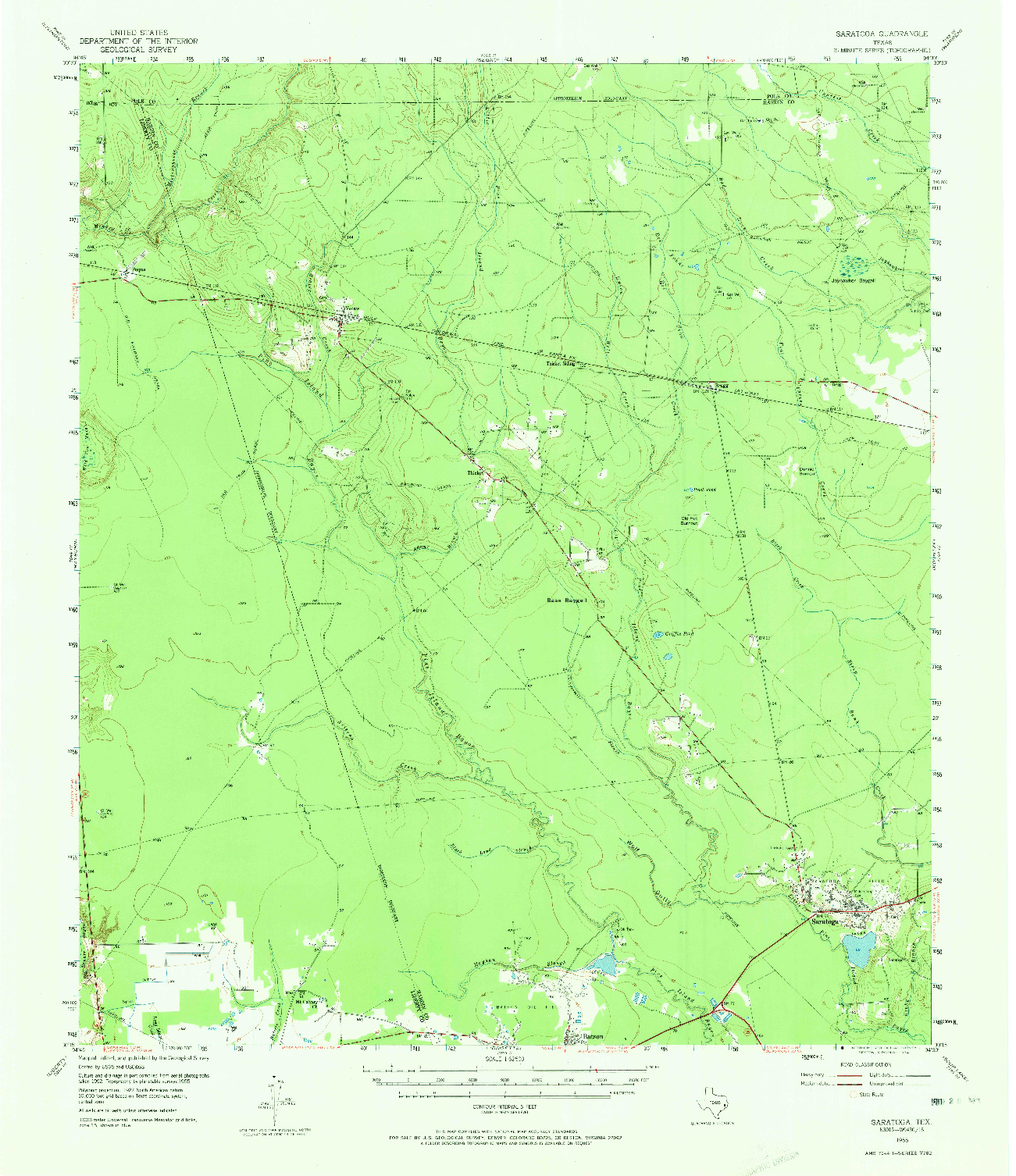 USGS 1:62500-SCALE QUADRANGLE FOR SARATOGA, TX 1955