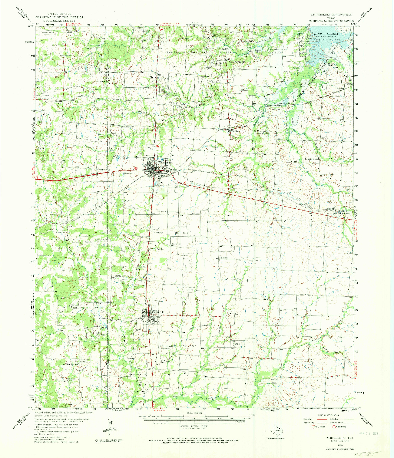 USGS 1:62500-SCALE QUADRANGLE FOR WHITESBORO, TX 1958
