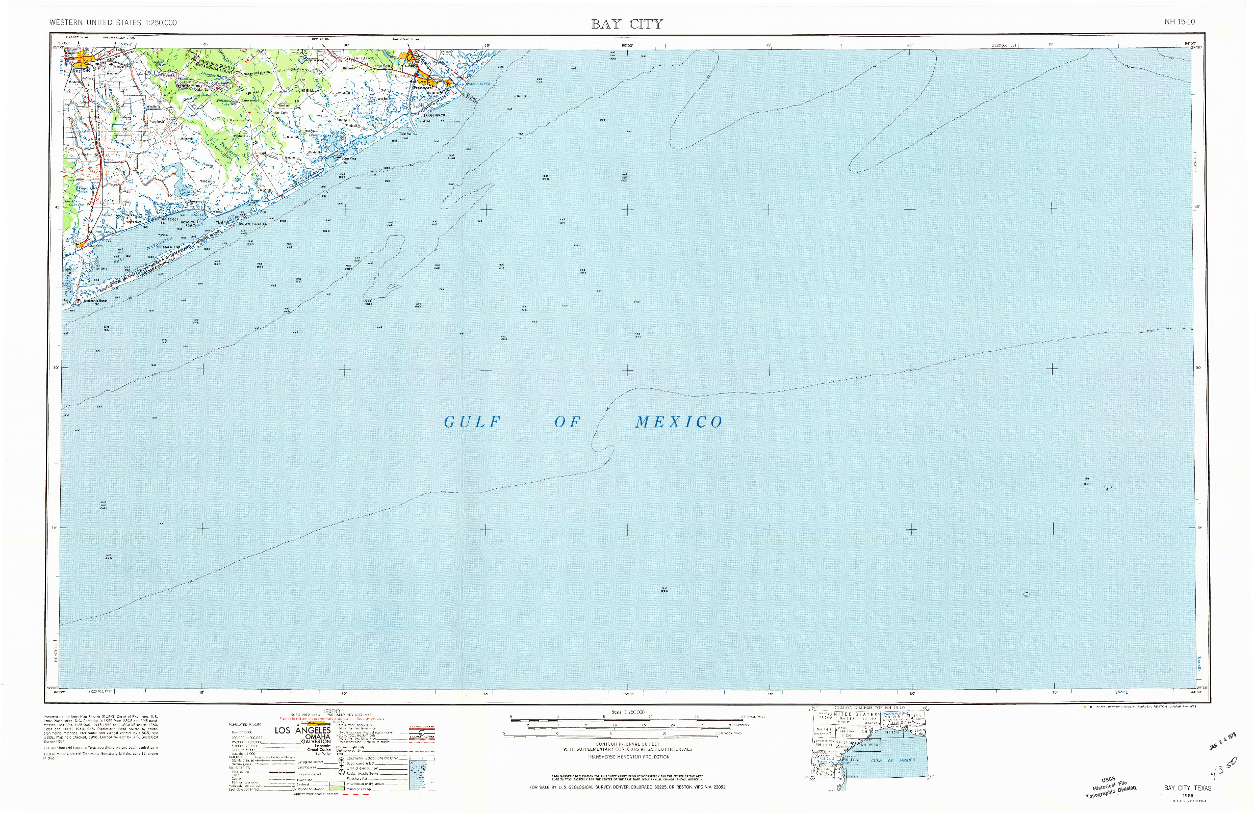 USGS 1:250000-SCALE QUADRANGLE FOR BAY CITY, TX 1956