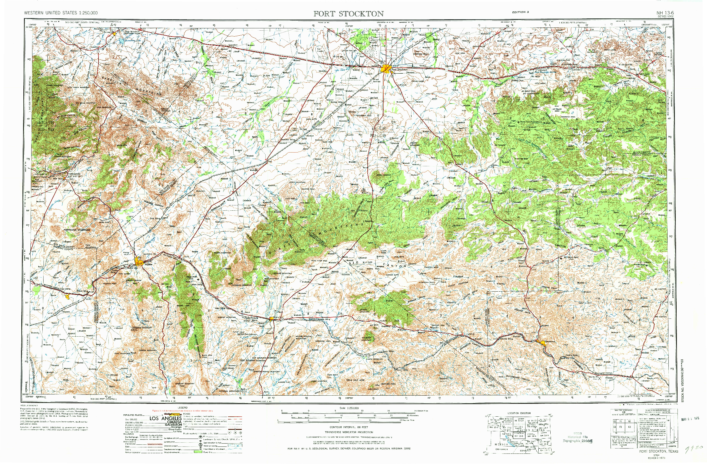 USGS 1:250000-SCALE QUADRANGLE FOR FORT STOCKTON, TX 1973