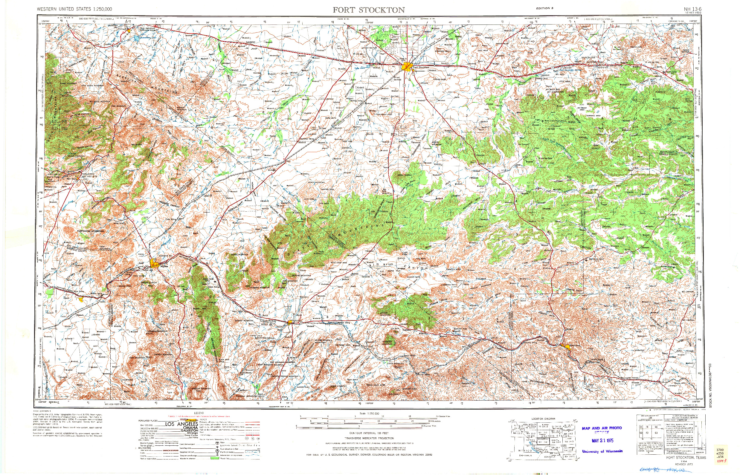 USGS 1:250000-SCALE QUADRANGLE FOR FORT STOCKTON, TX 1954