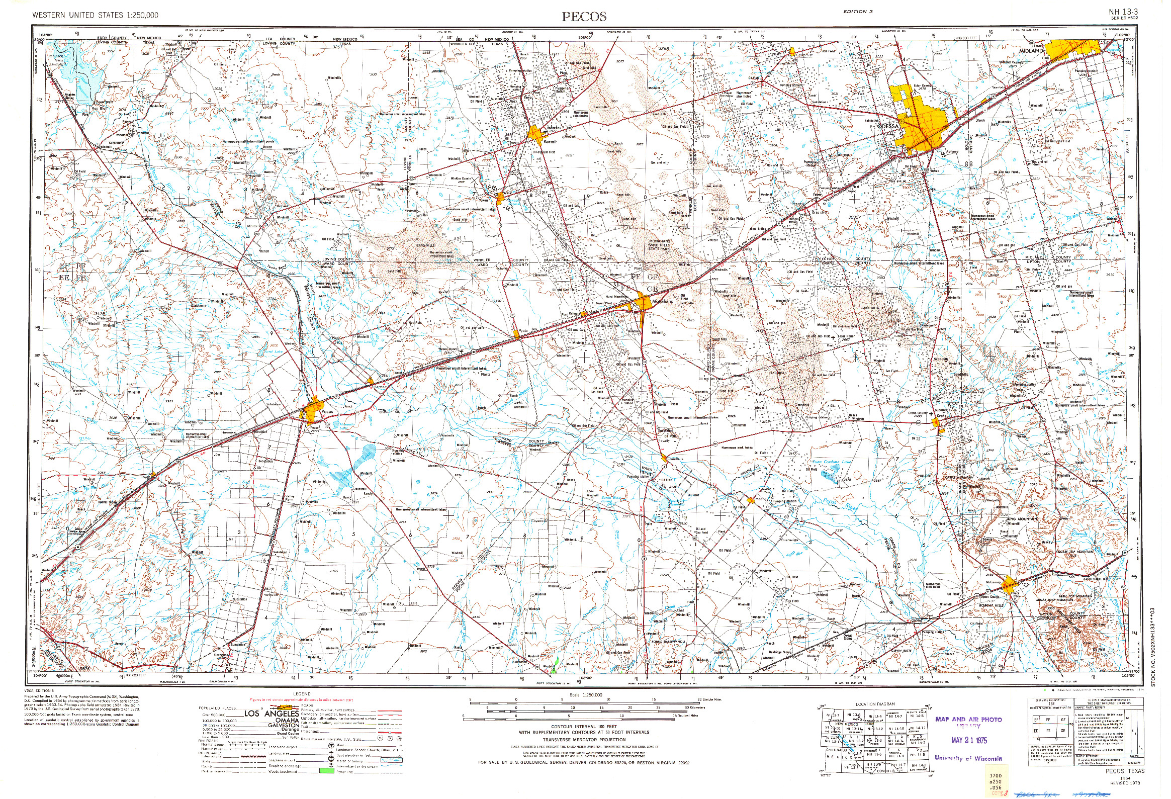 USGS 1:250000-SCALE QUADRANGLE FOR PECOS, TX 1954