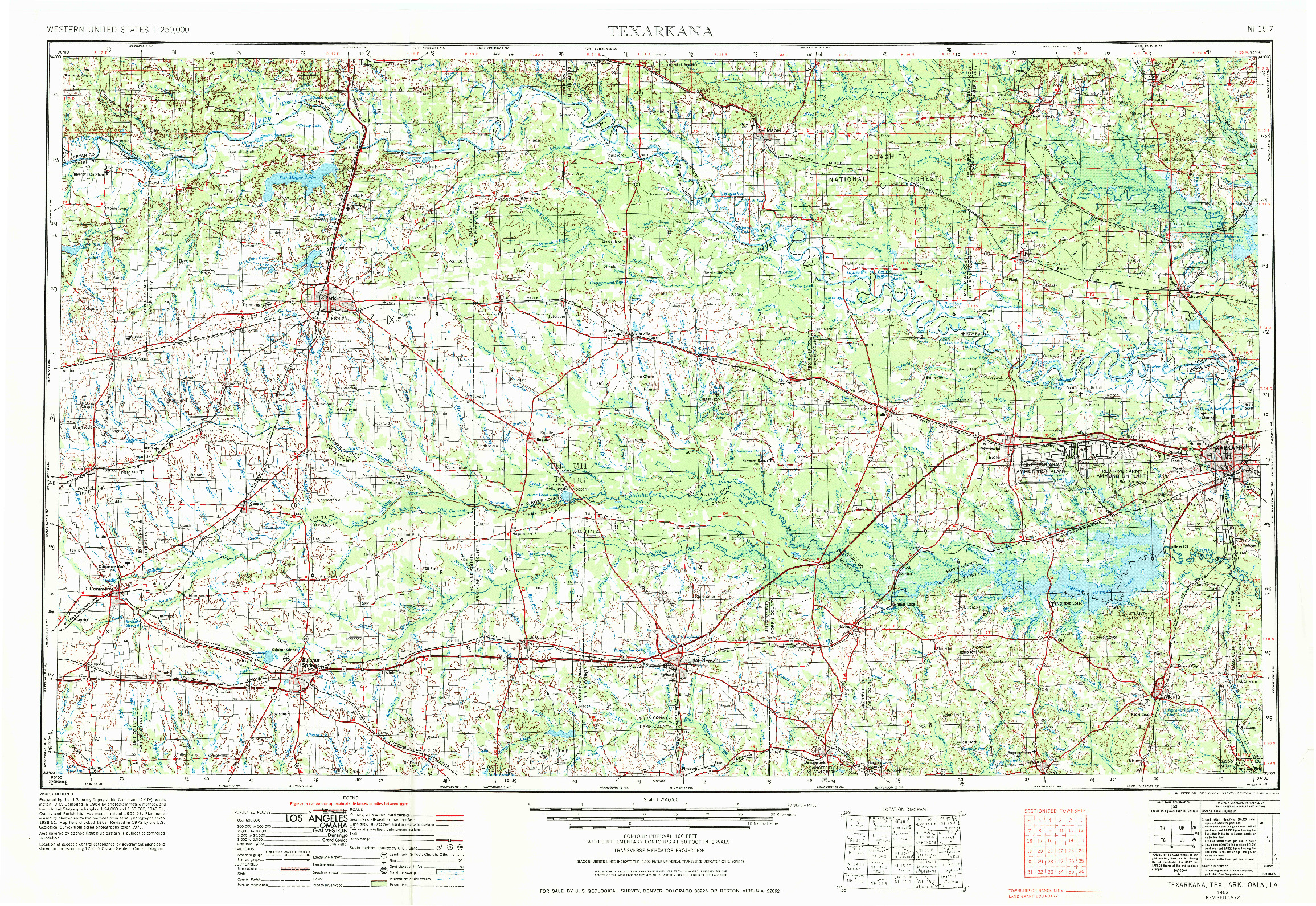 USGS 1:250000-SCALE QUADRANGLE FOR TEXARKANA, TX 1953