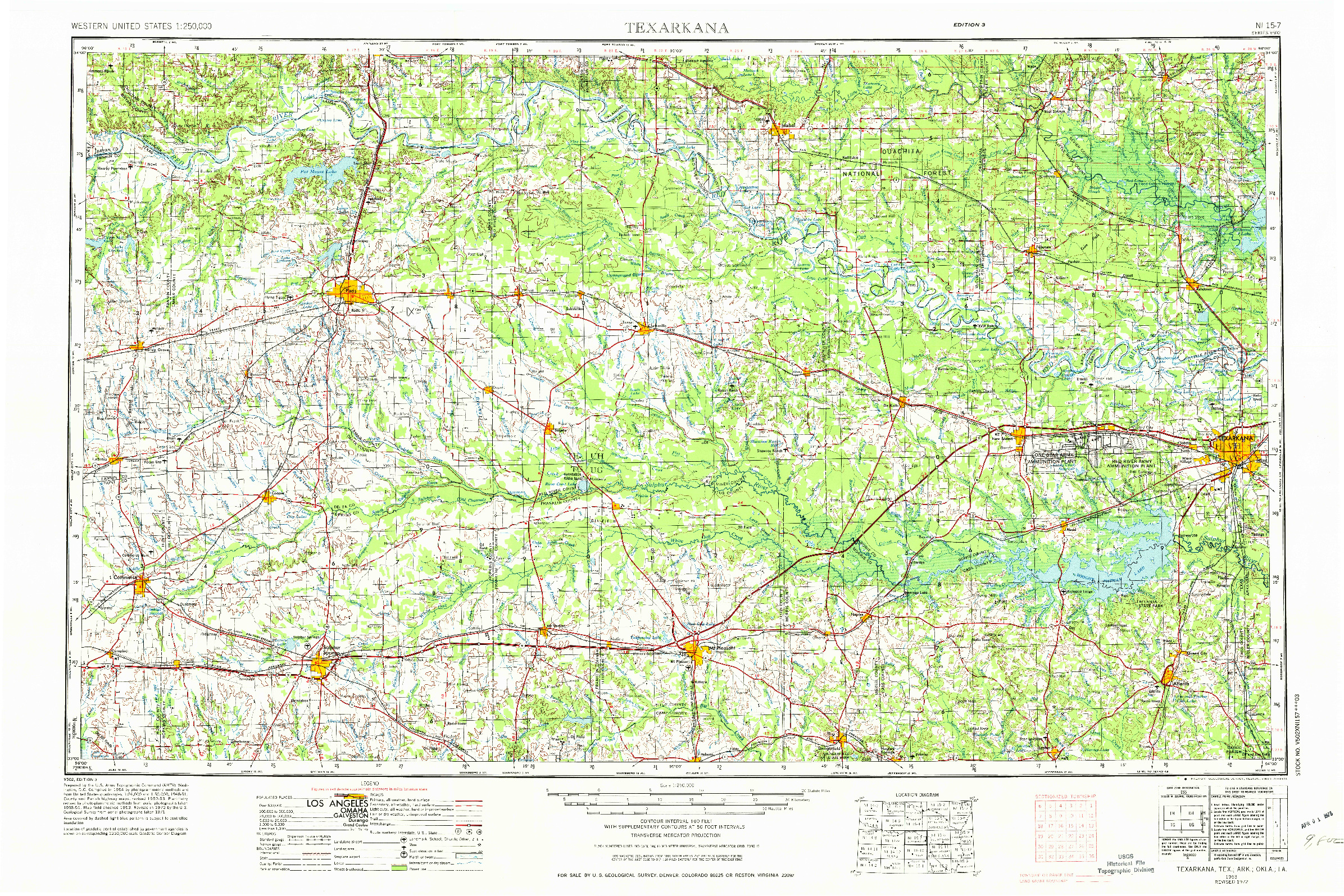 USGS 1:250000-SCALE QUADRANGLE FOR TEXARKANA, TX 1953