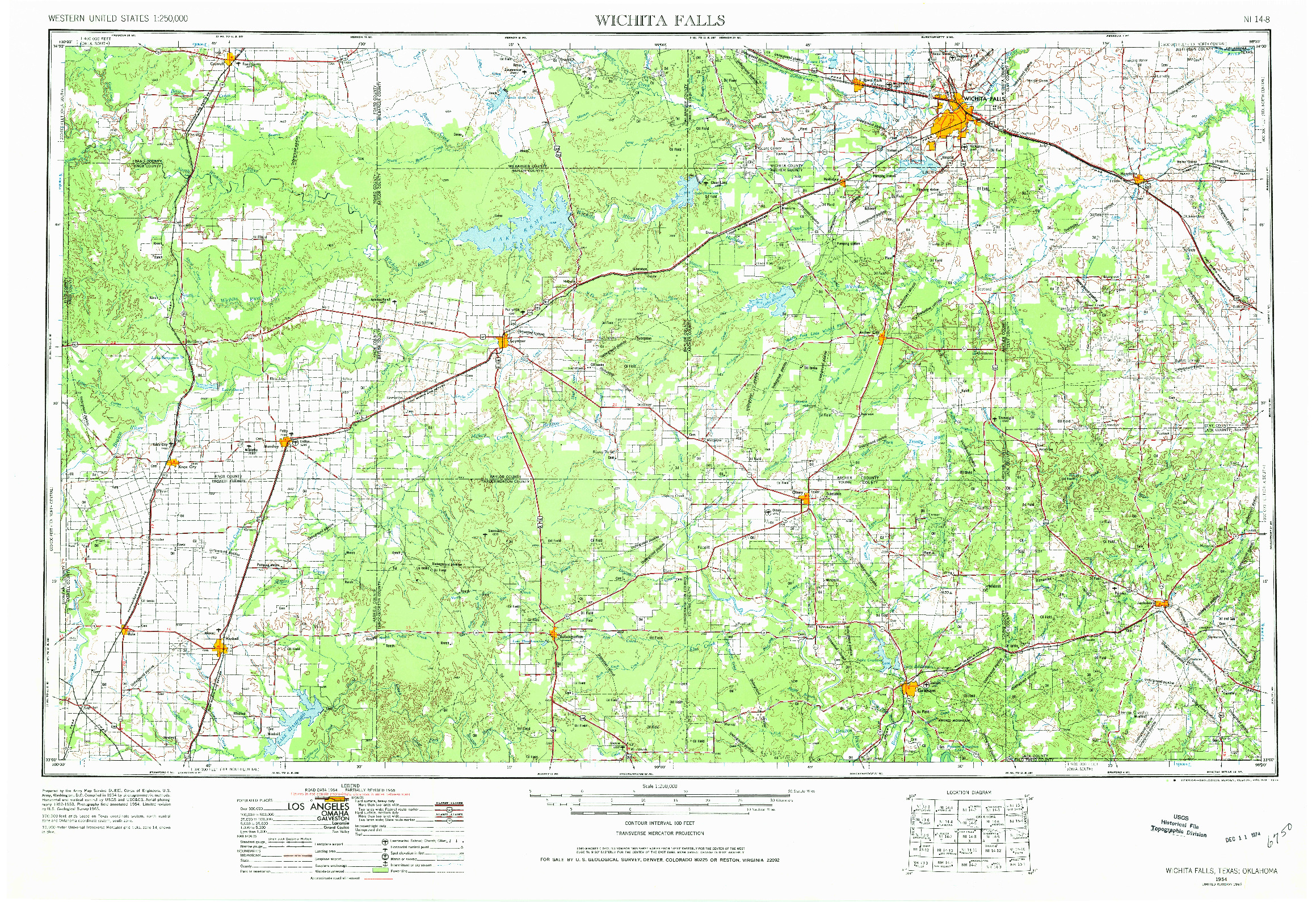 USGS 1:250000-SCALE QUADRANGLE FOR WICHITA FALLS, TX 1954