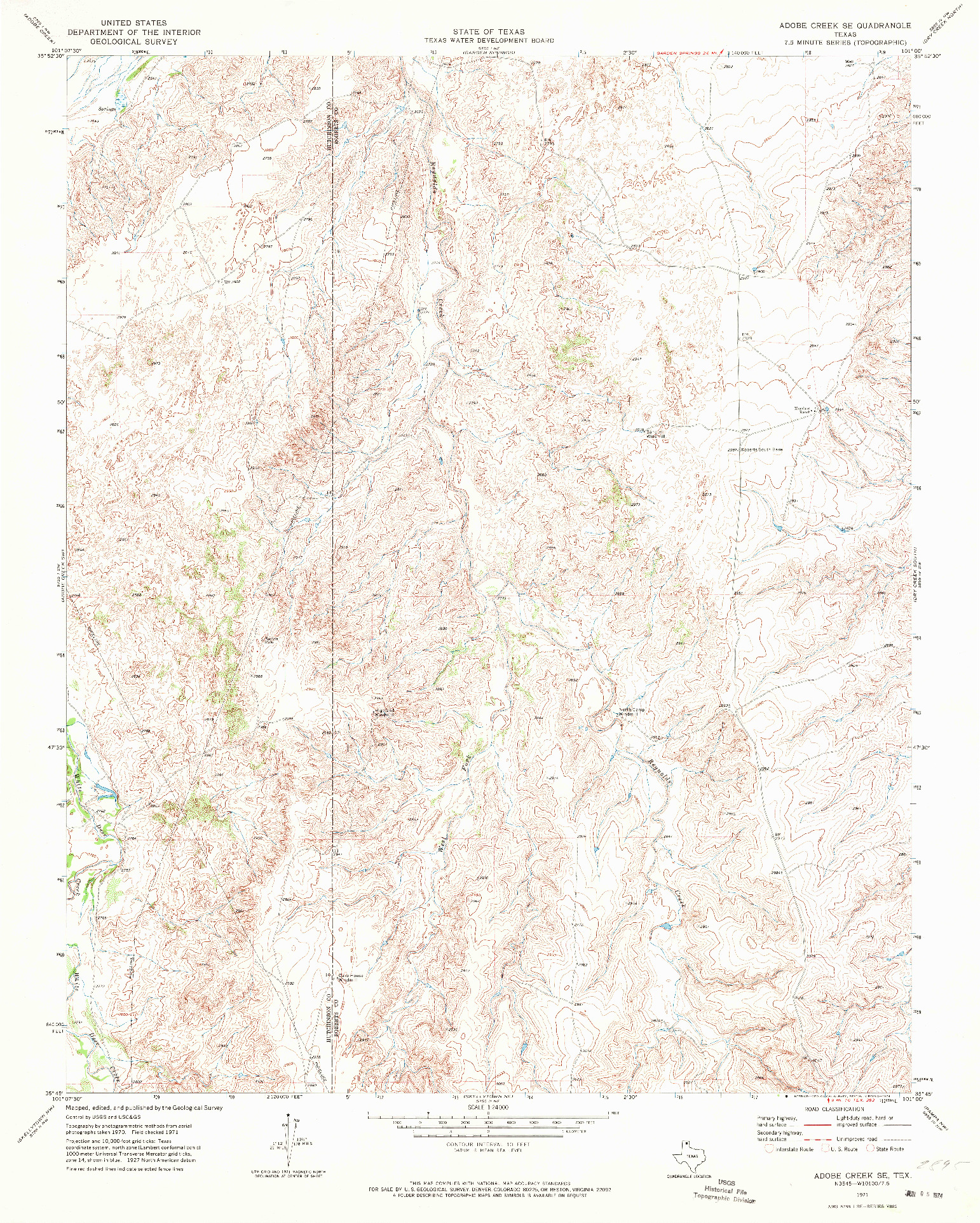 USGS 1:24000-SCALE QUADRANGLE FOR ADOBE CREEK SE, TX 1971