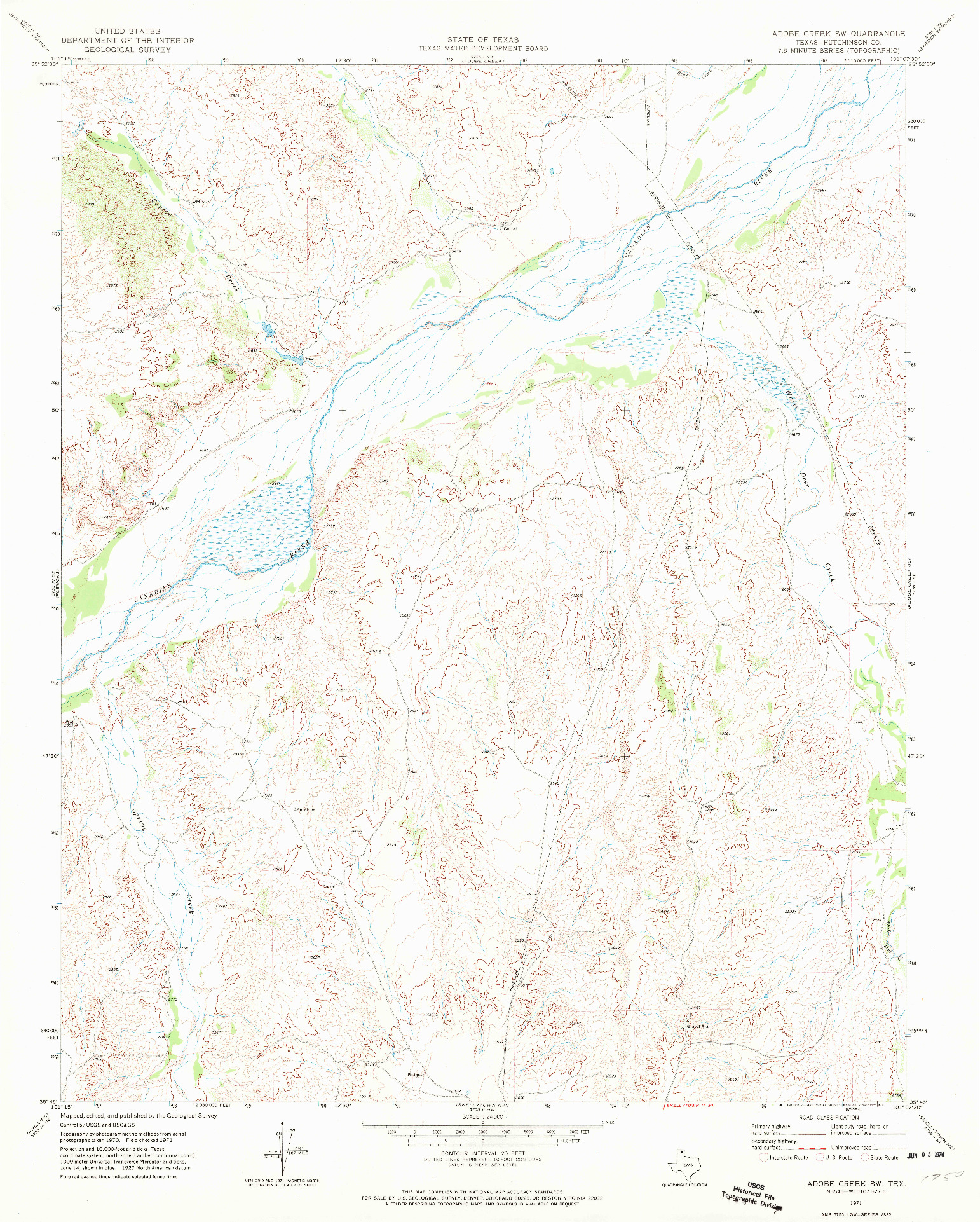 USGS 1:24000-SCALE QUADRANGLE FOR ADOBE CREEK SW, TX 1971