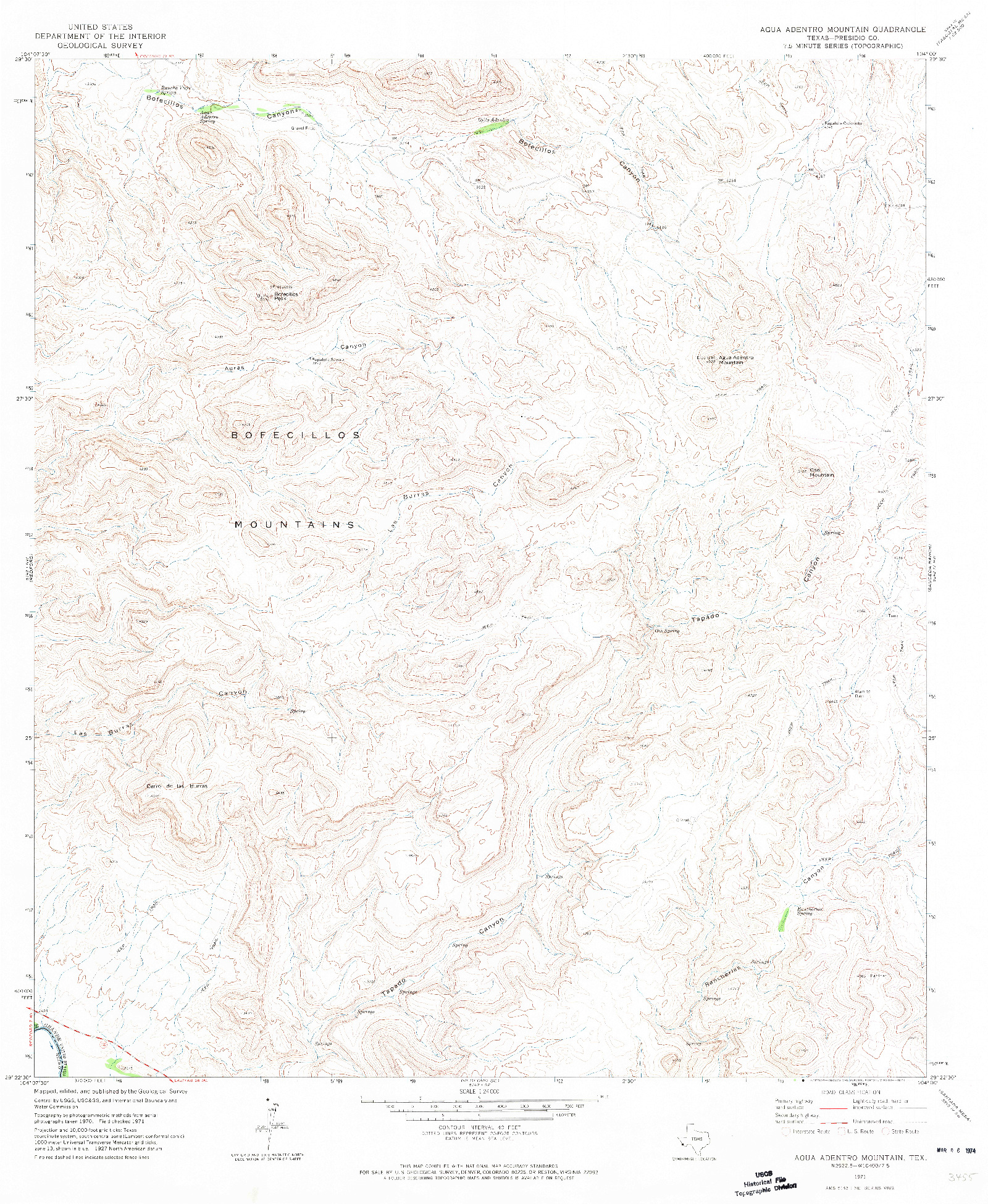 USGS 1:24000-SCALE QUADRANGLE FOR AGUA ADENTRO MOUNTAIN, TX 1971