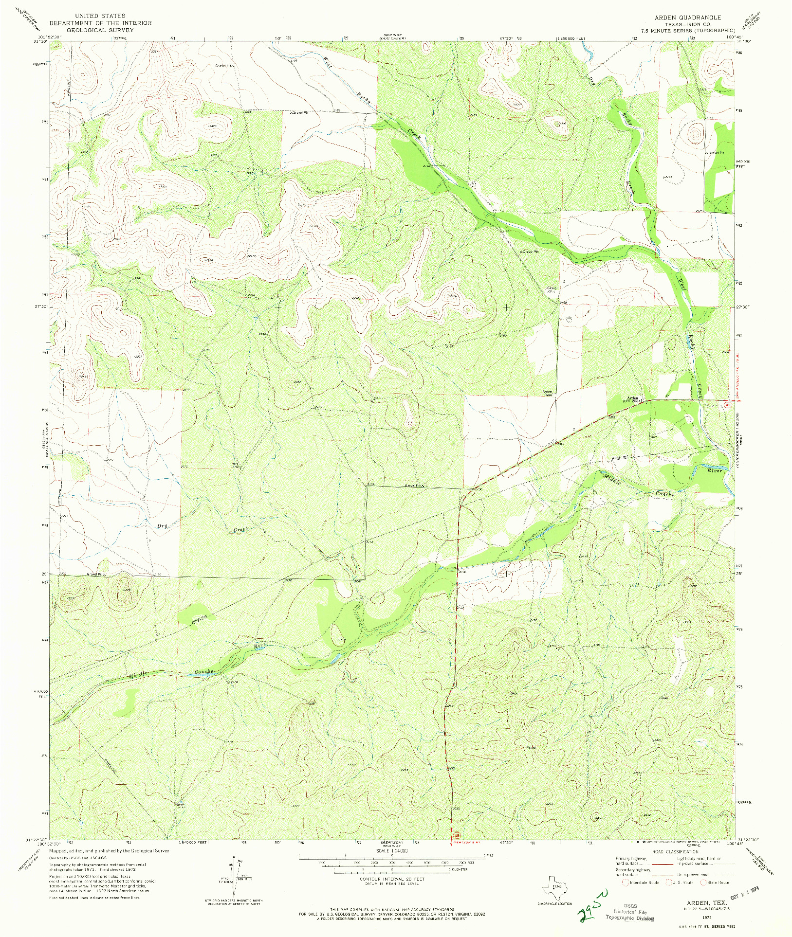 USGS 1:24000-SCALE QUADRANGLE FOR ARDEN, TX 1972