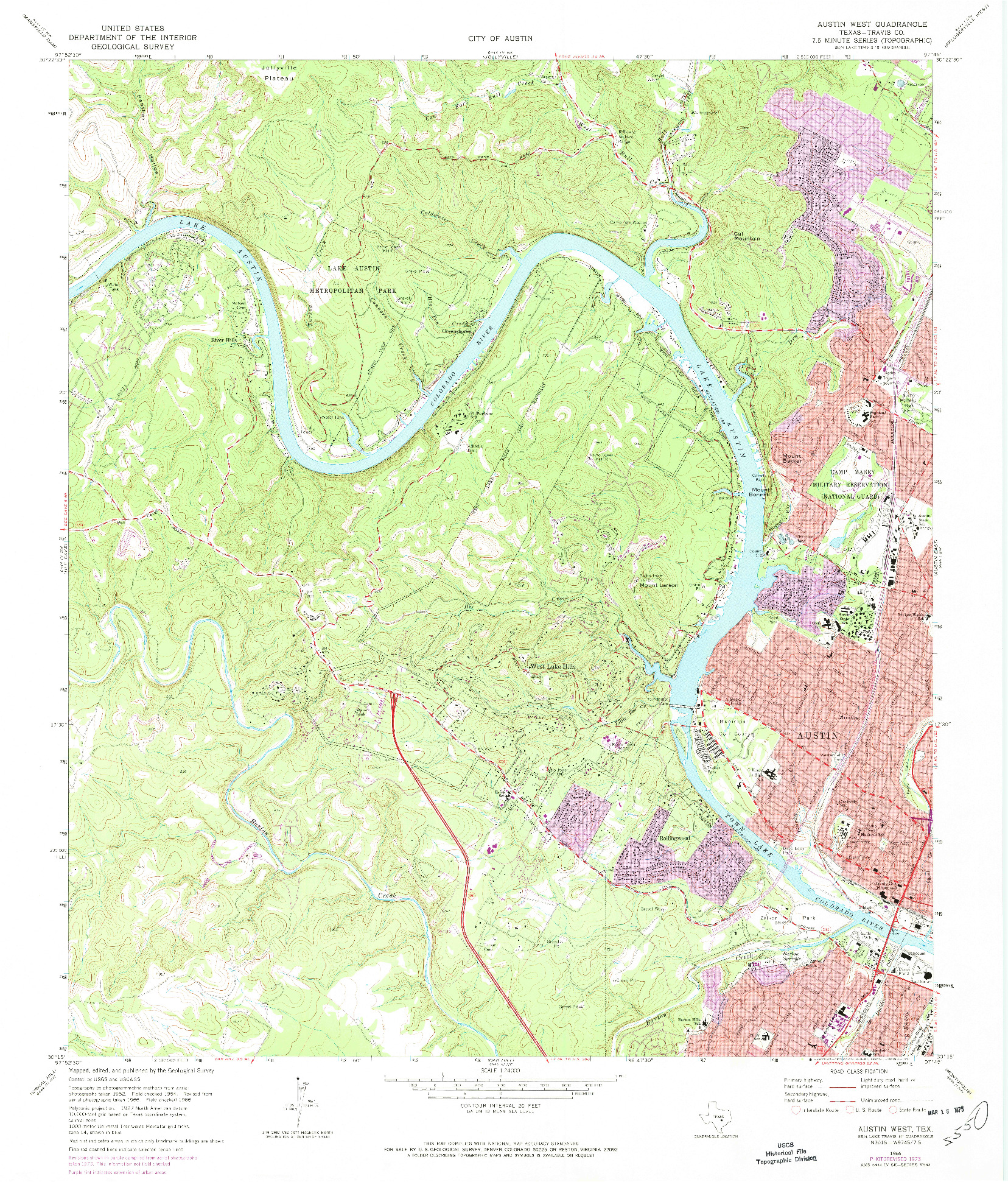 USGS 1:24000-SCALE QUADRANGLE FOR AUSTIN WEST, TX 1966