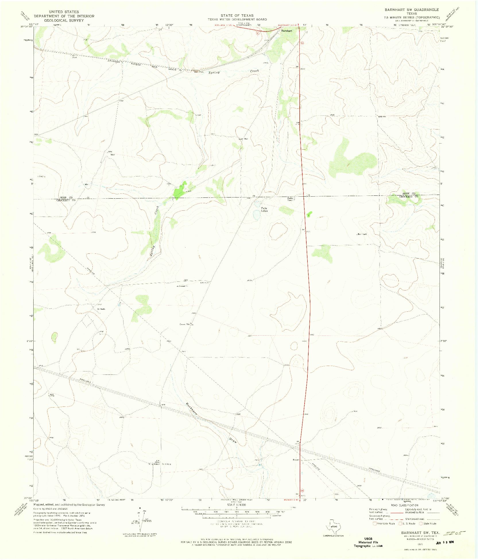 USGS 1:24000-SCALE QUADRANGLE FOR BARNHART SW, TX 1971