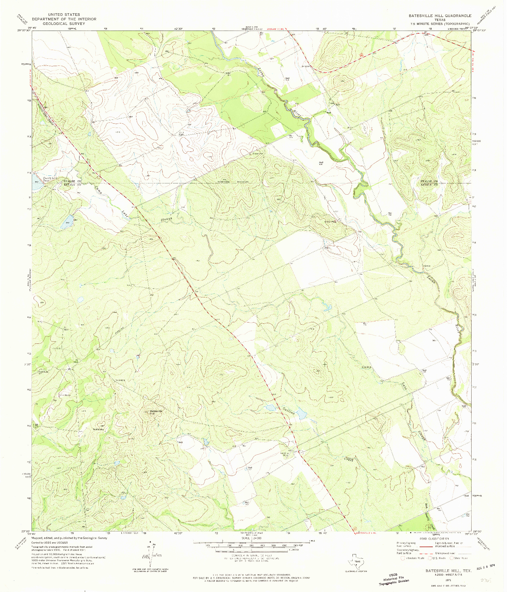 USGS 1:24000-SCALE QUADRANGLE FOR BATESVILLE HILL, TX 1971