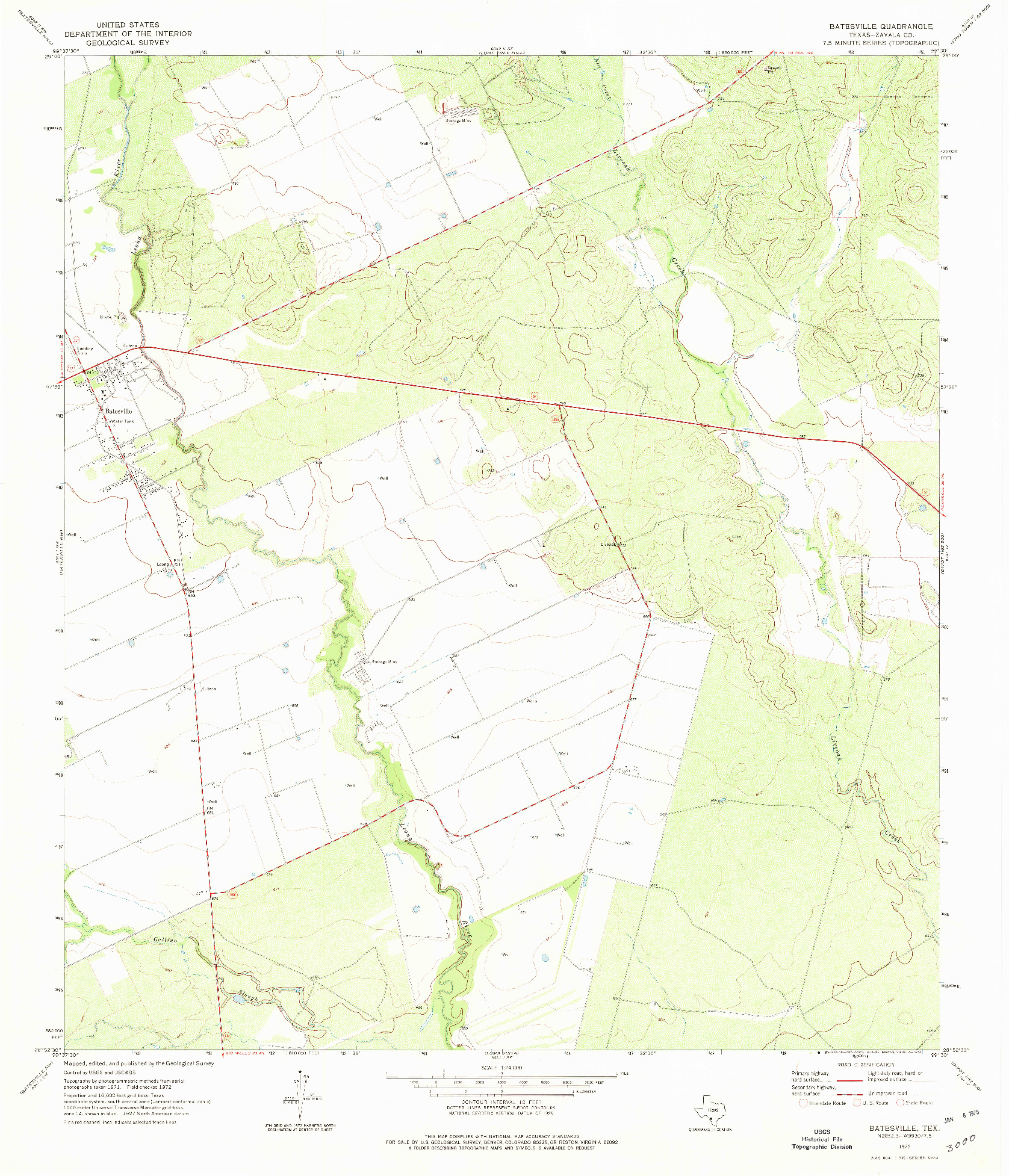 USGS 1:24000-SCALE QUADRANGLE FOR BATESVILLE, TX 1972