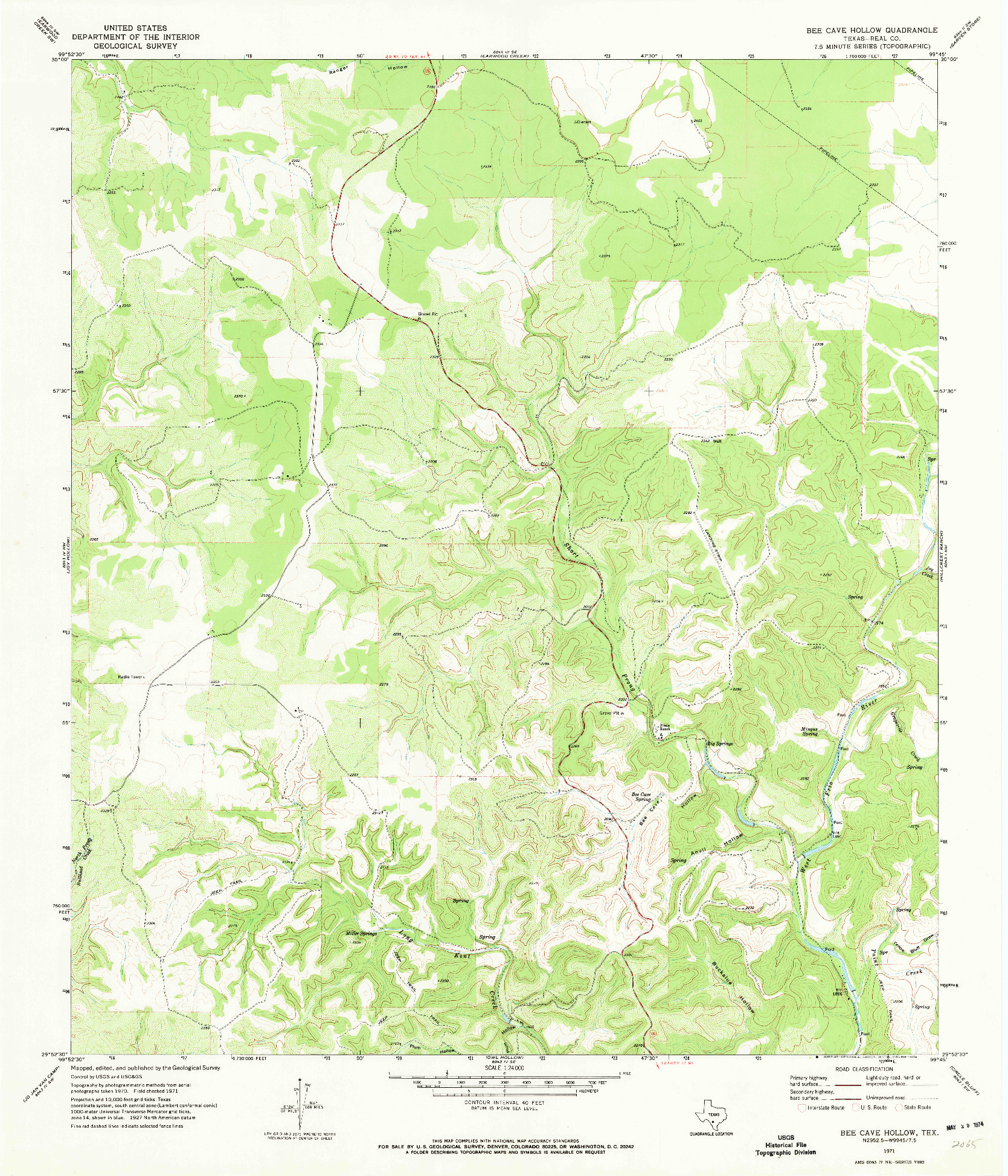 USGS 1:24000-SCALE QUADRANGLE FOR BEE CAVE HOLLOW, TX 1971