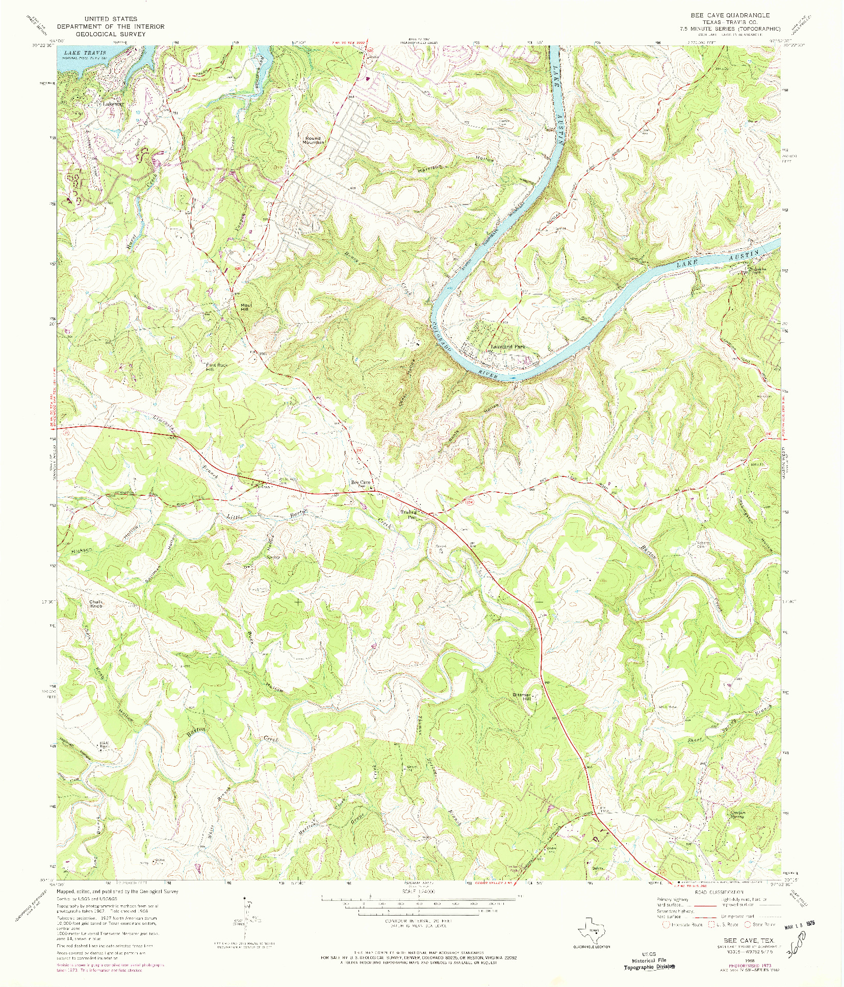 USGS 1:24000-SCALE QUADRANGLE FOR BEE CAVE, TX 1968