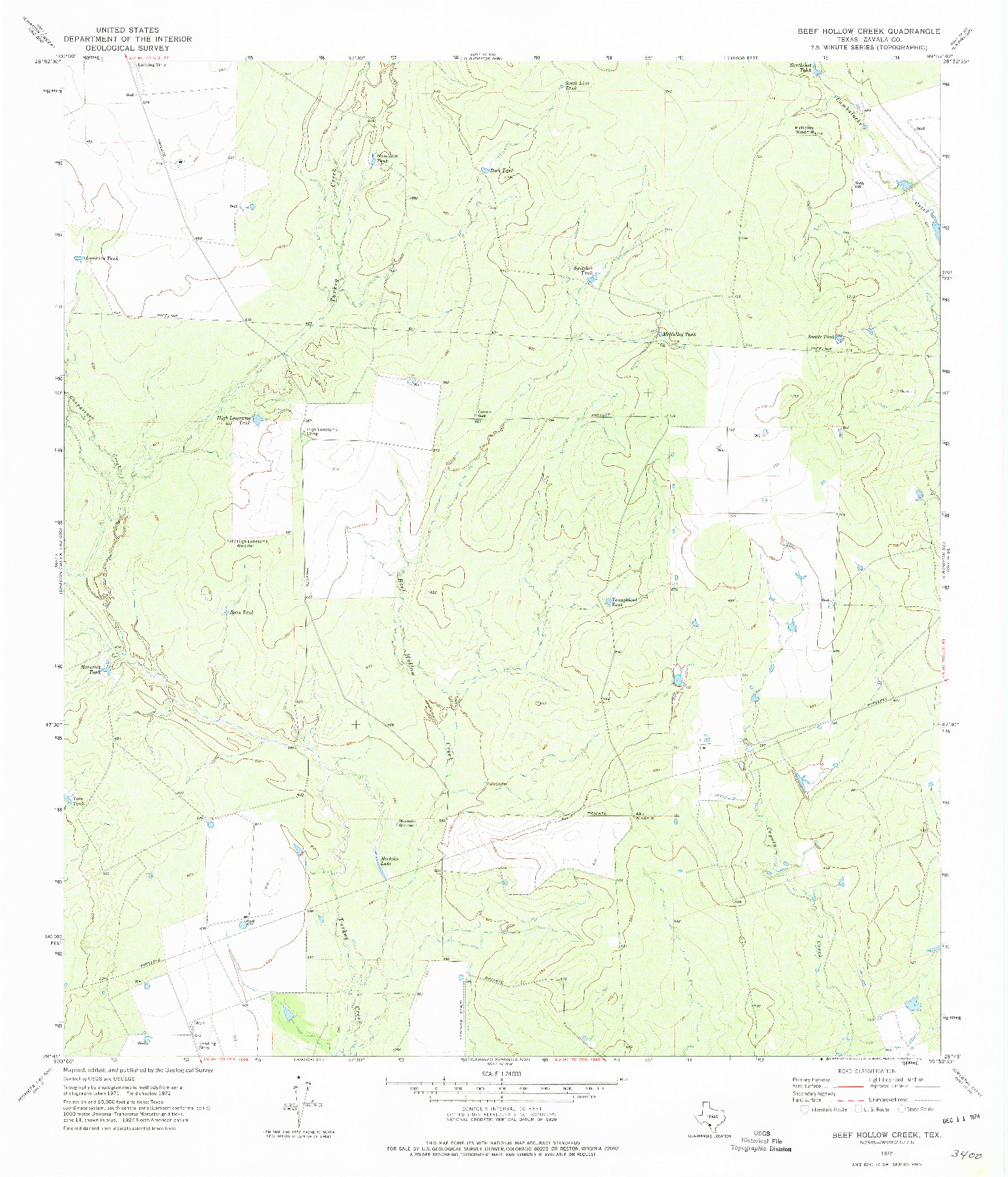 USGS 1:24000-SCALE QUADRANGLE FOR BEEF HOLLOW CREEK, TX 1972