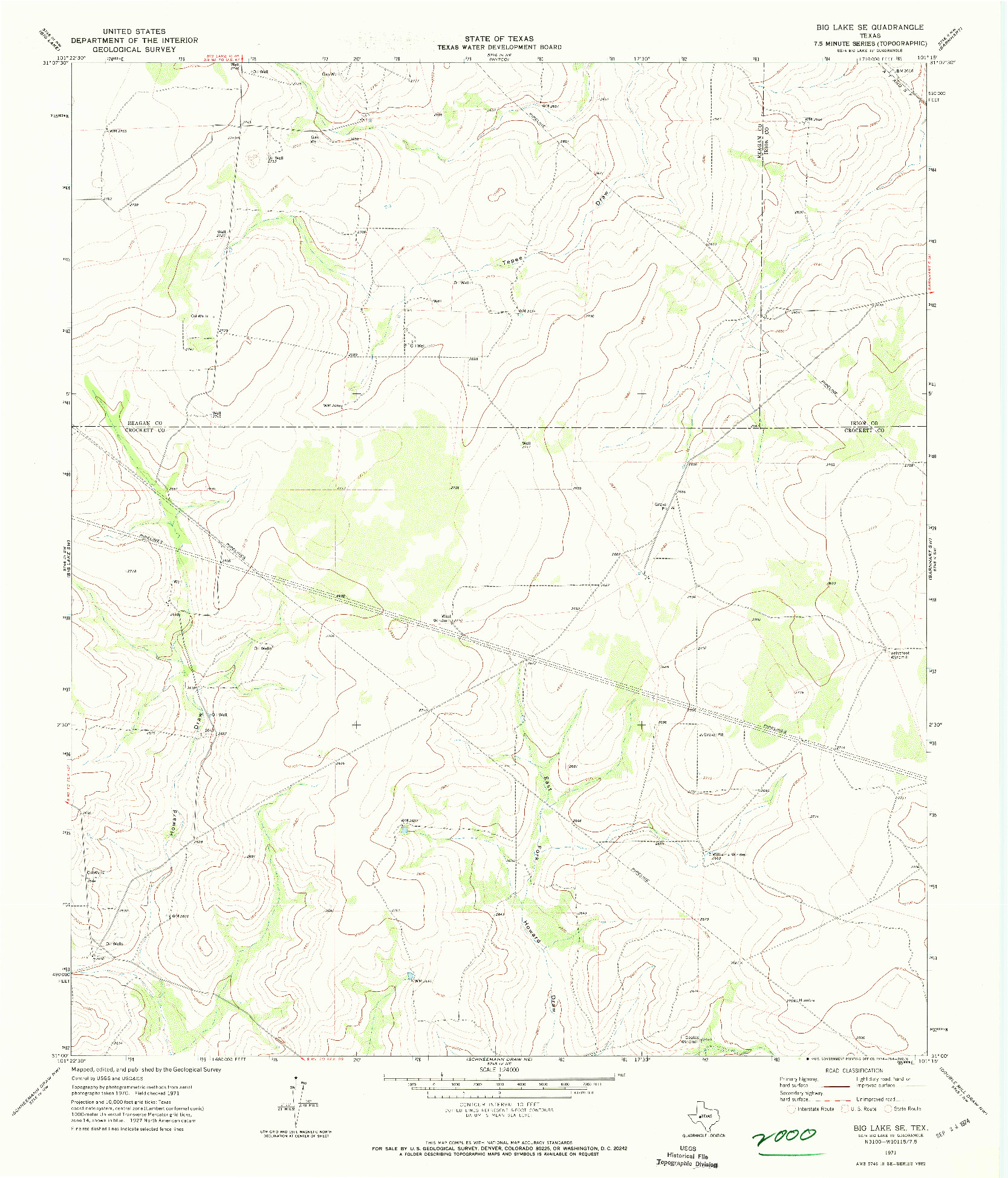 USGS 1:24000-SCALE QUADRANGLE FOR BIG LAKE SE, TX 1971