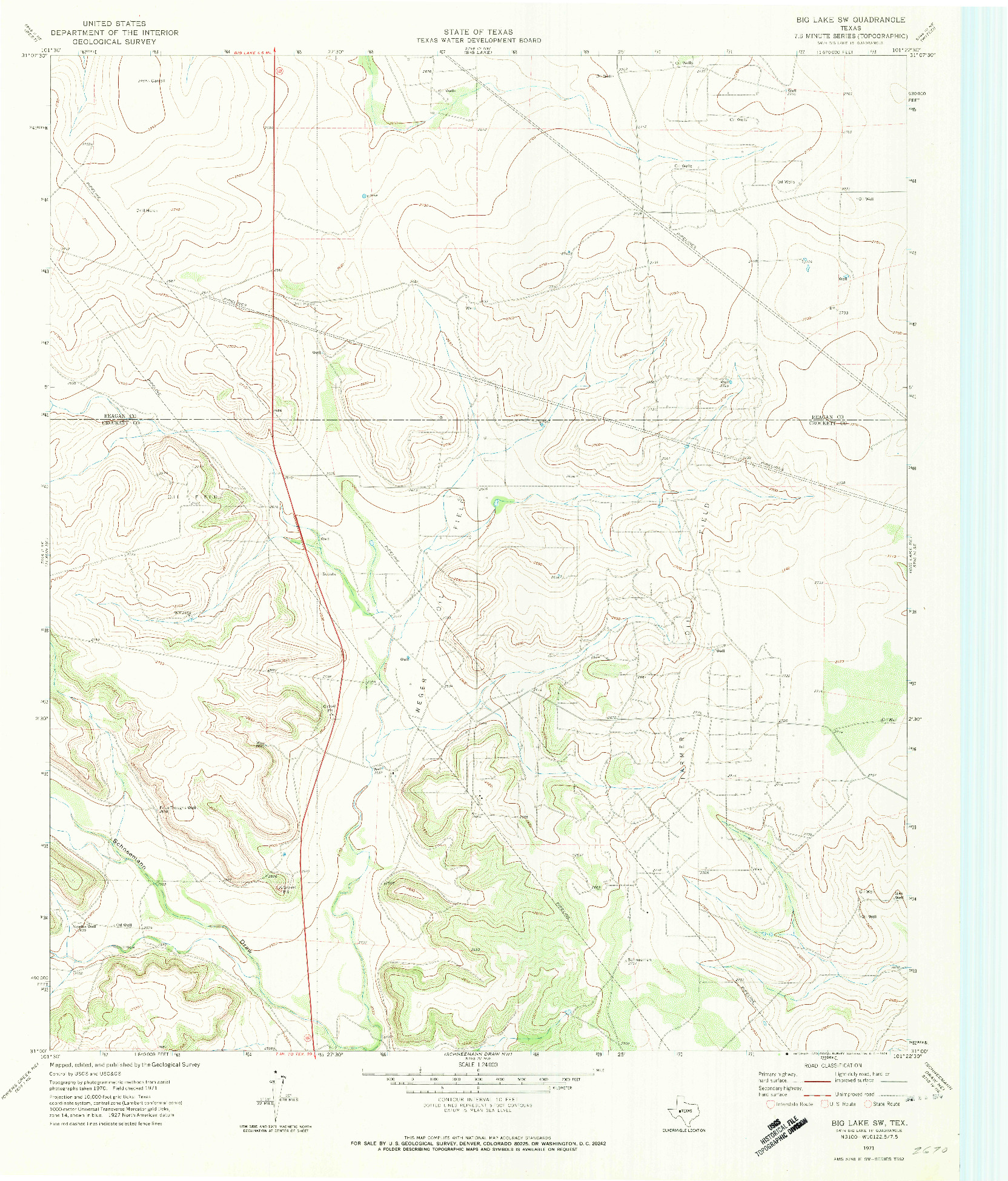 USGS 1:24000-SCALE QUADRANGLE FOR BIG LAKE SW, TX 1971