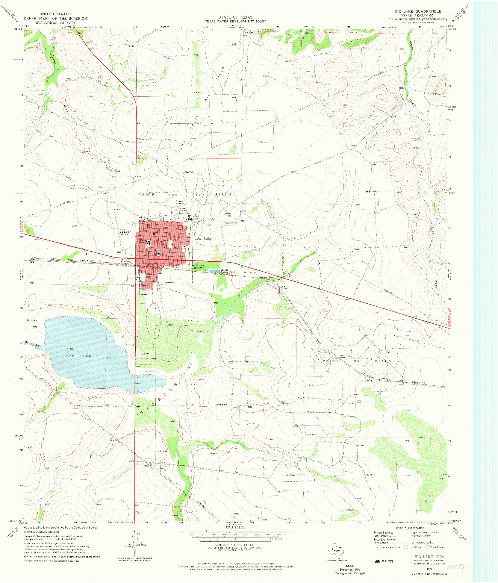 USGS 1:24000-SCALE QUADRANGLE FOR BIG LAKE, TX 1971