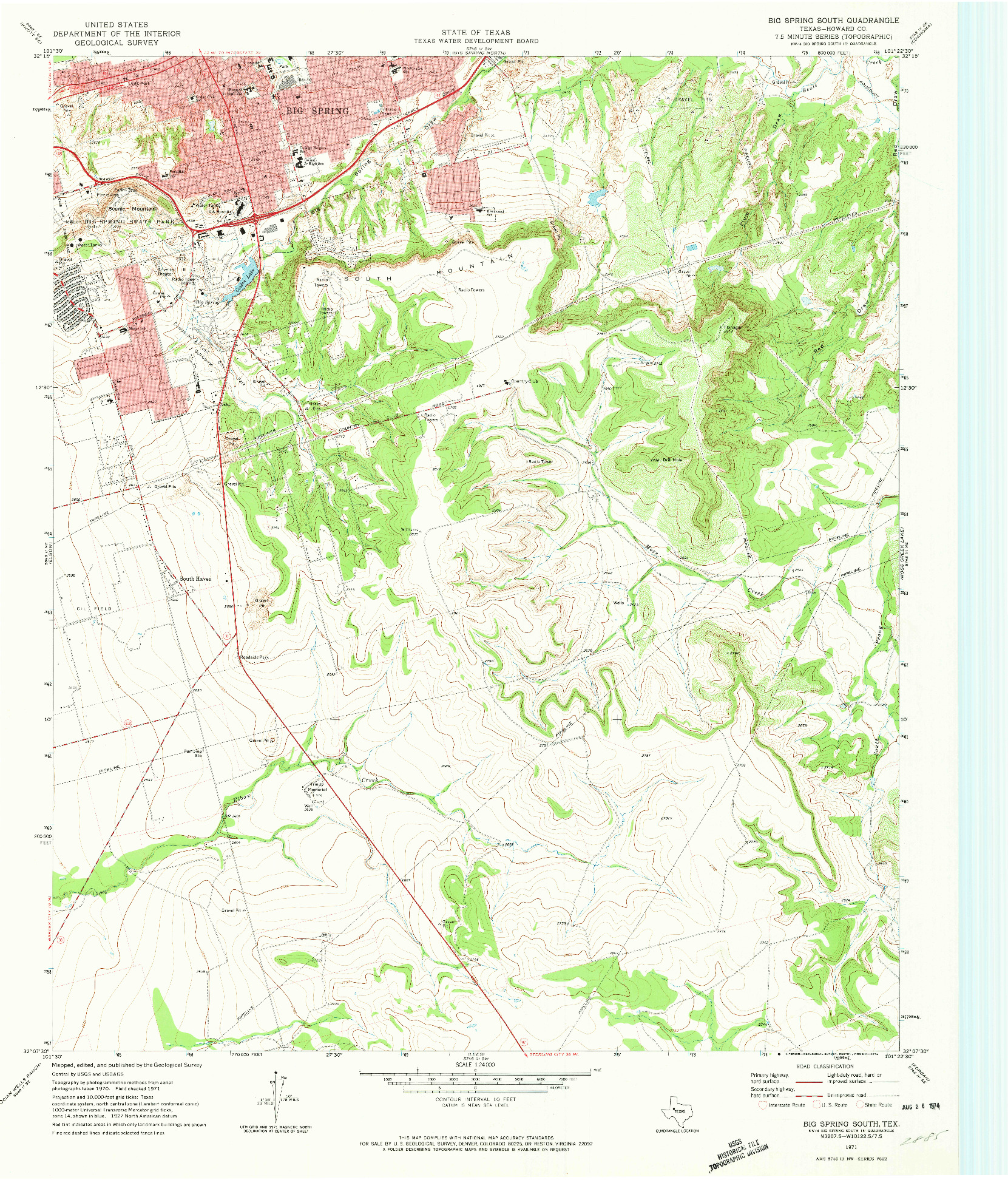 USGS 1:24000-SCALE QUADRANGLE FOR BIG SPRING SOUTH, TX 1971